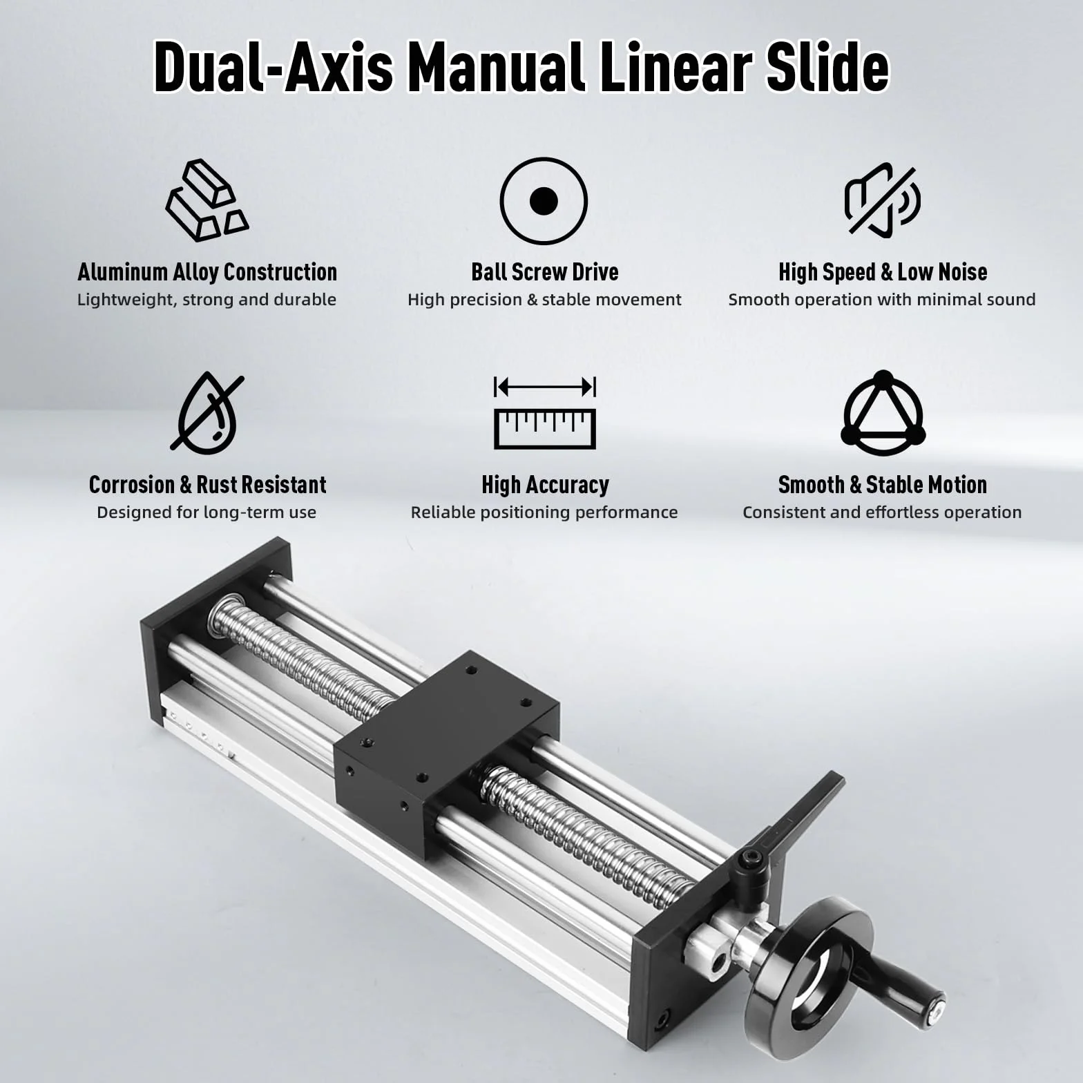 Guía Lineal con Volante 200 mm Husillo de Bolas ±0,05 mm Doble Rail CNC Mesa Lineal X-Y-Z