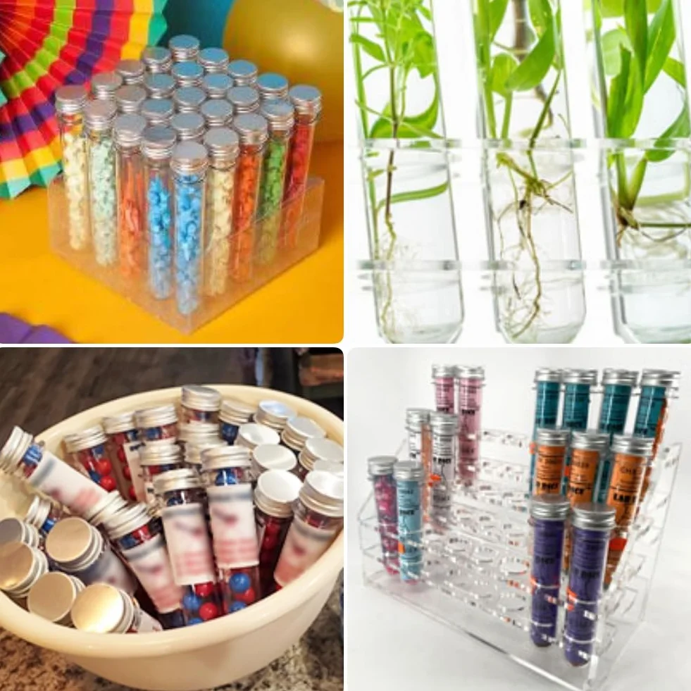 KAHEIGN 60 Piezas Tubos de Ensayo de Plástico 45ml con Gorras Transparentes para Especias Dulces