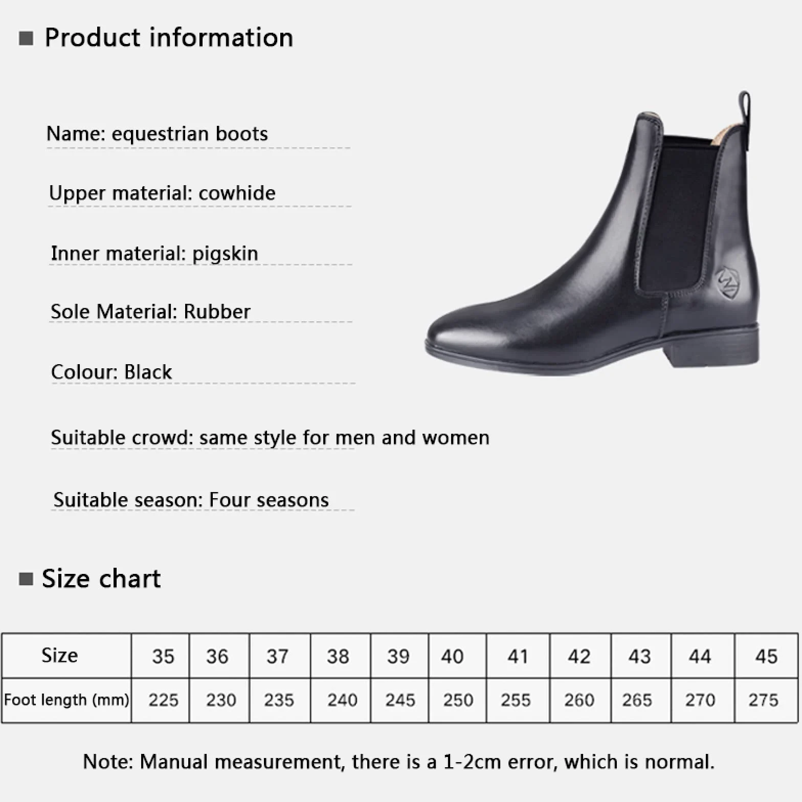 LEBEE Botas para Montar a Caballo Botas de Carrera Botas Antideslizantes para Montar Suministros ecuestres para Montar a Caballo,Black-44