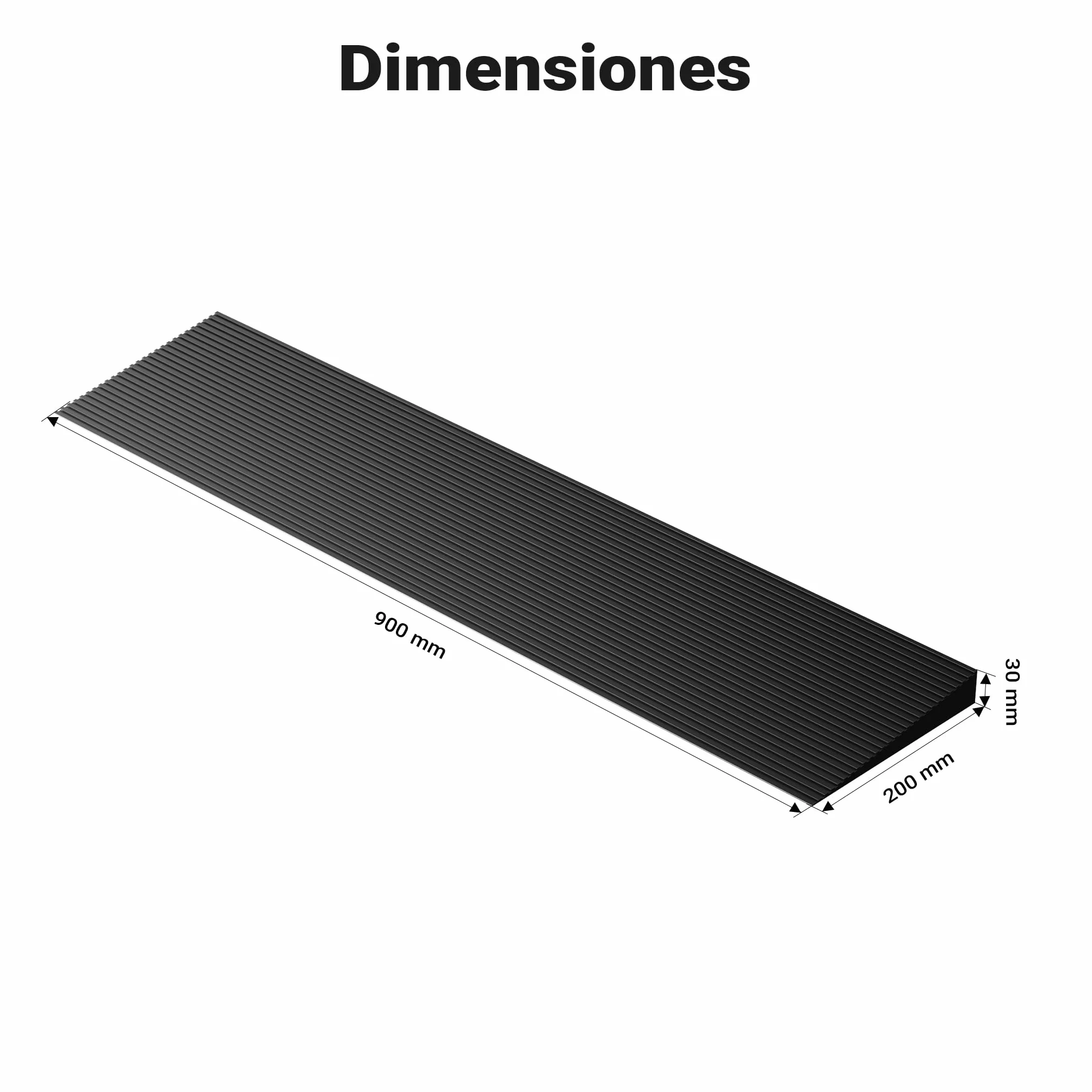 Rampa para Borde de Puerta 30x200x900mm, Acceso Antideslizante, Goma Maciza