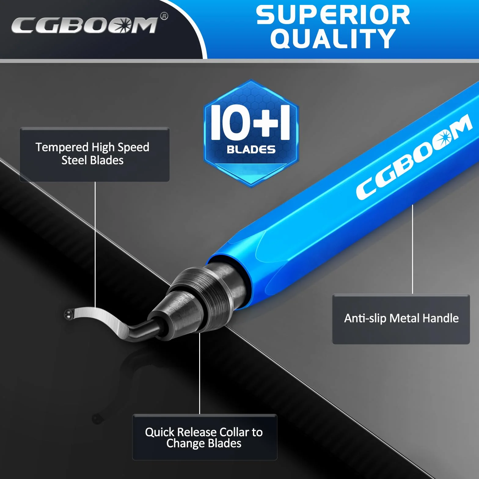 CGBOOM Herramienta de desbarbado universal mango metal 10 cuchillas repuesto 360° corte impresora 3D plástico aluminio acero inoxidable