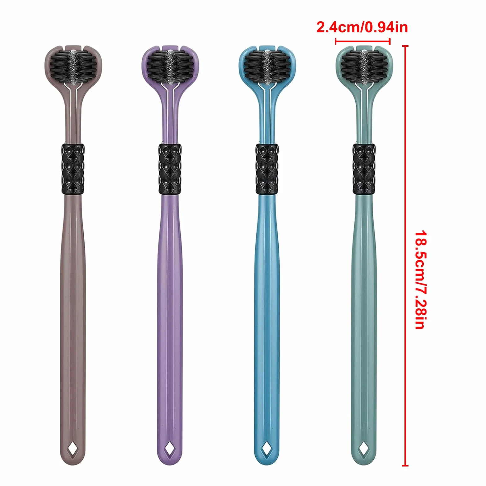 Cepillo de dientes de tres cabezales suave para adultos juego de viaje 3 lados