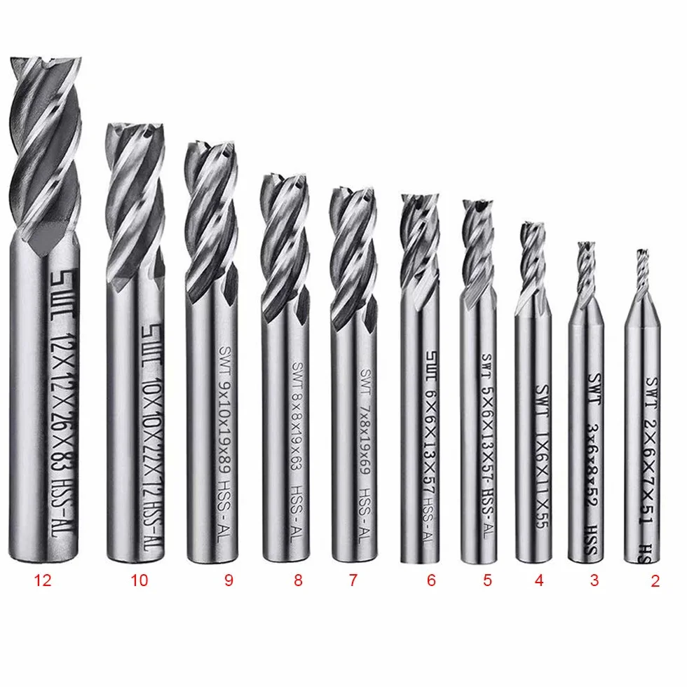 ASNOMY 10 piezas fresas 4-flauta HSS 2-12mm brocas CNC para madera aluminio acero