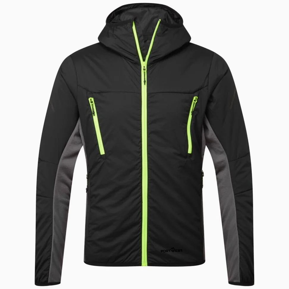 Portwest EV470 Men's Insulated Hybrid Jacket - Lightweight Breathable Reflective Workwear Jacket with Hood