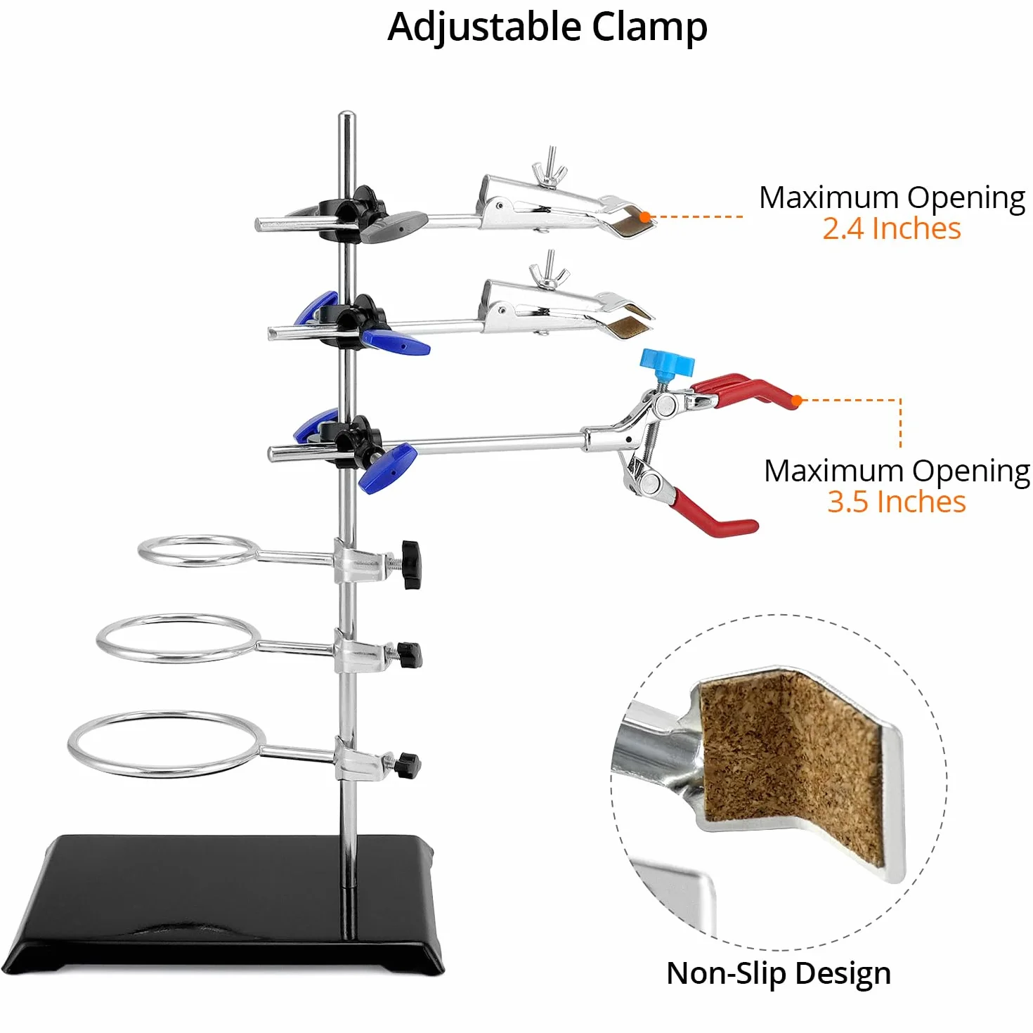 QWORK Juego de soporte de laboratorio 40 cm abrazaderas ajustables aros redondos experimentos química física