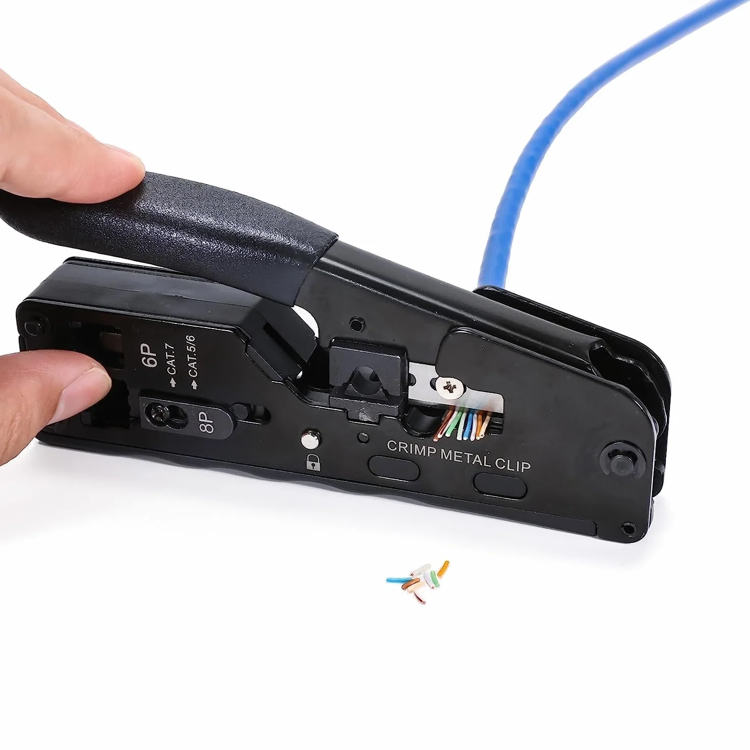QSFPTEK Crimping Tool RJ45 RJ11 RJ12 Ethernet Cable Cat5 Cat5e Cat6 Cat6a Cat7 Cat8 Modular Plug Connector Black