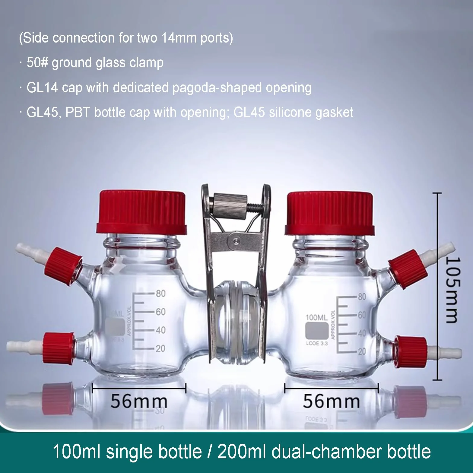 Cámara De Reacción Electroquímica Doble Celda 100 Ml, Reactor De Vidrio De Borosilicato, Membrana De Intercambio De Protones