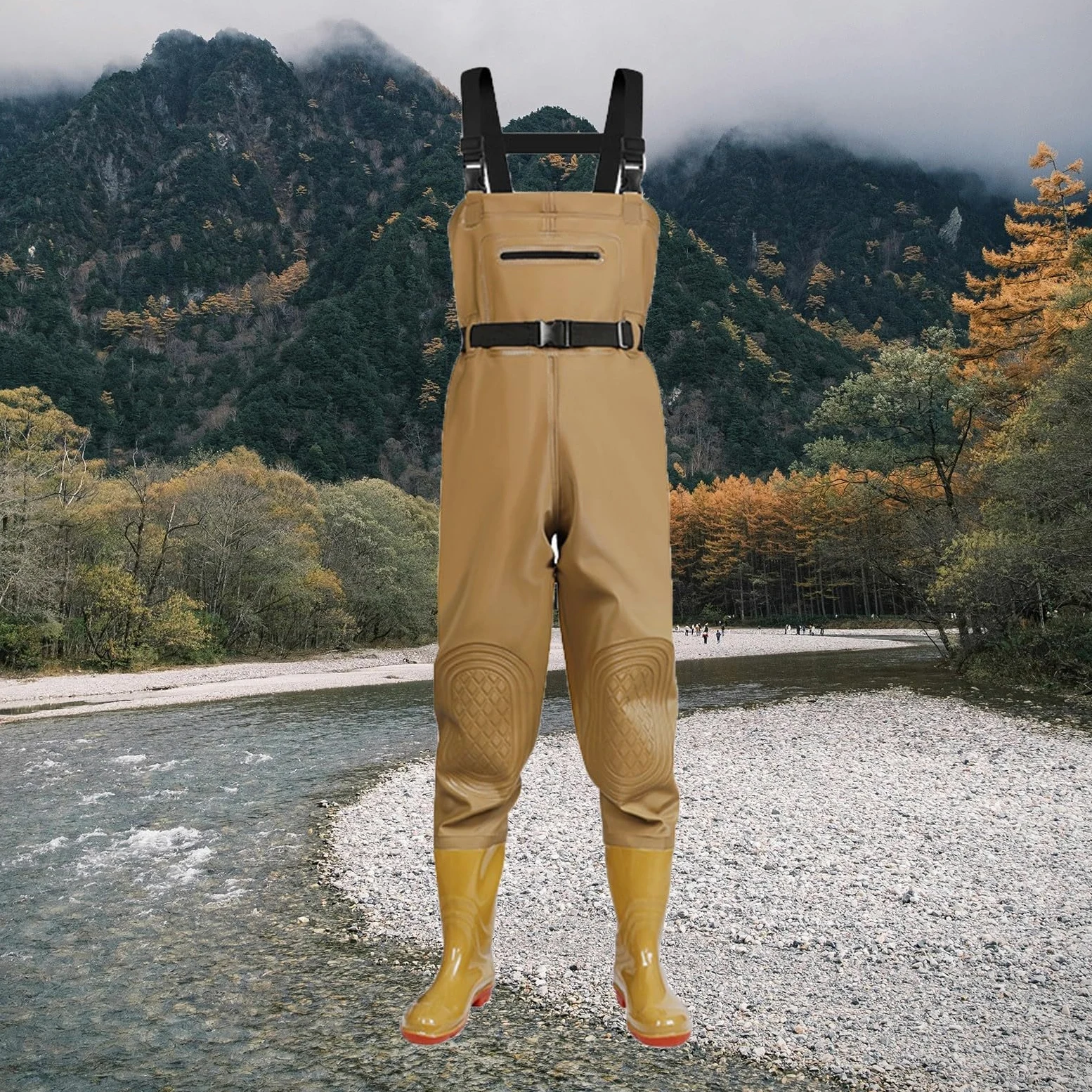 Pantalones de vadeo impermeables para hombre con botas - Pantalones largos de trabajo para hombre con bolsillos, pantalones de peto de color sólido, impermeable, mameluco ajustable para pesca, granjas