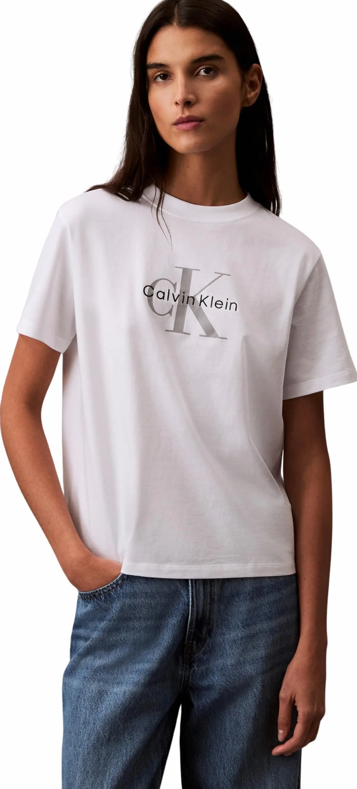 Calvin Klein Camiseta Manga Corta Mujer Hero Classic Monologo Cuello Redondo