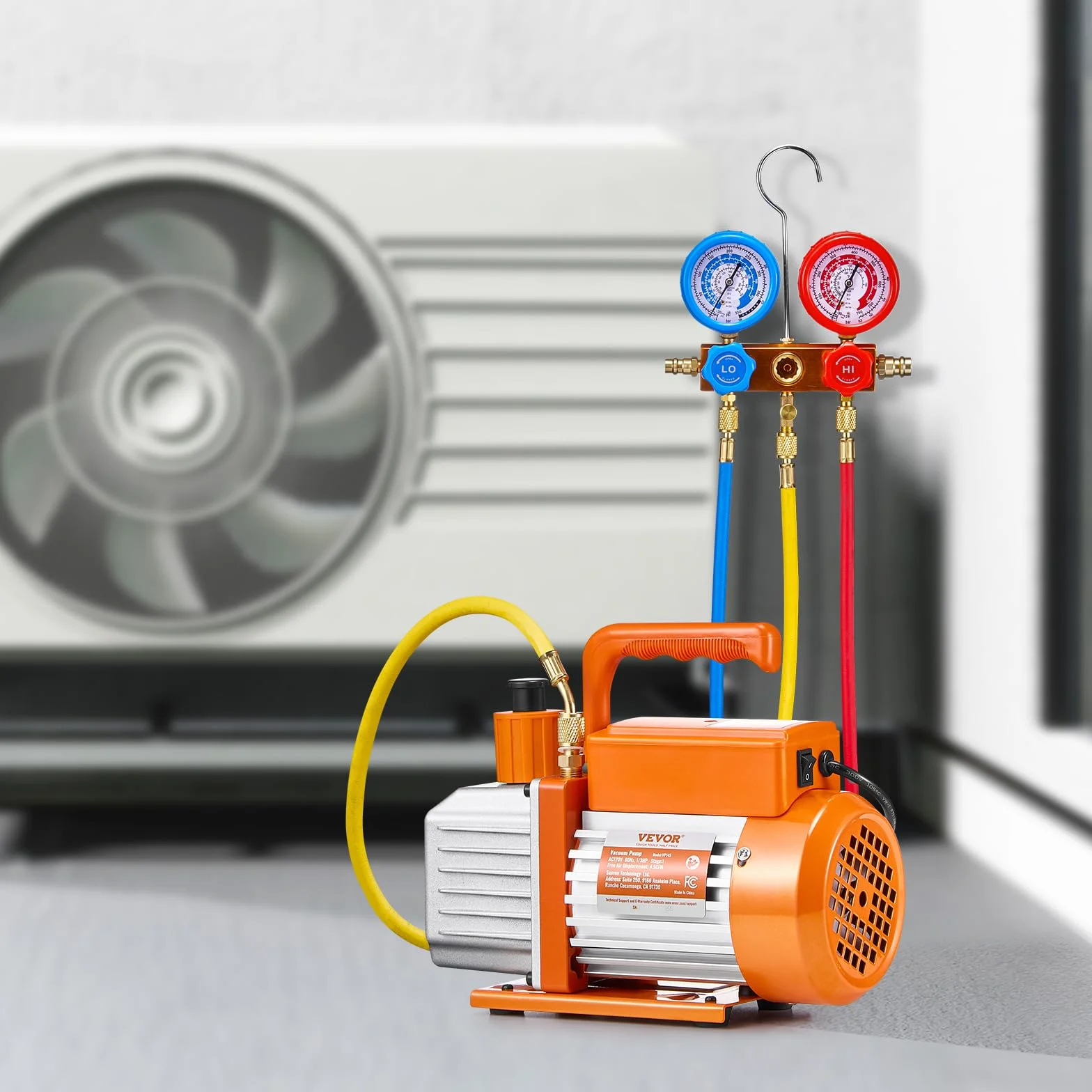 VEVOR Bomba de Vacío 4,5 CFM 1 Etapa Manómetro de Aire Acondicionado Kit Colector Refrigerante R134a R12 R22 R502a R410A R404 R407C
