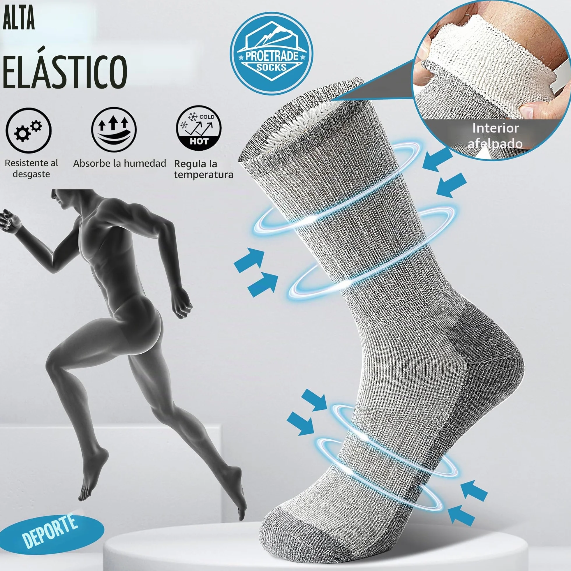 PROETRADE Calcetines Térmicos Lana Merino 4 Pares, Invierno Gruesos Cálidos Antiampollas Running Ciclismo Talla 36-46