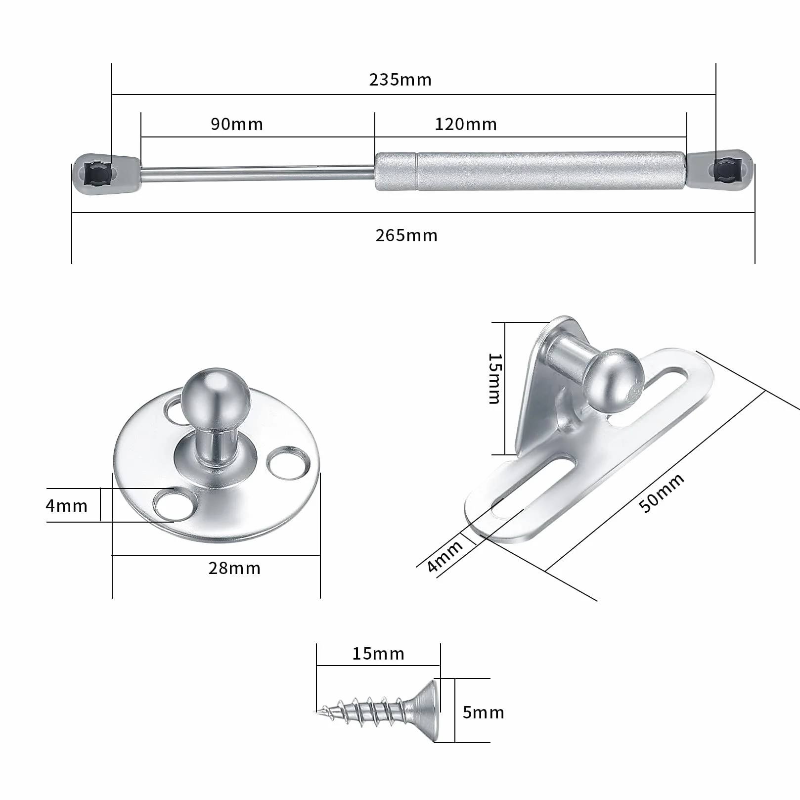 Pistones a Gas 100N 10KG Resorte de Gas para Puertas Armario Muebles de Cocina Elevación Neumática