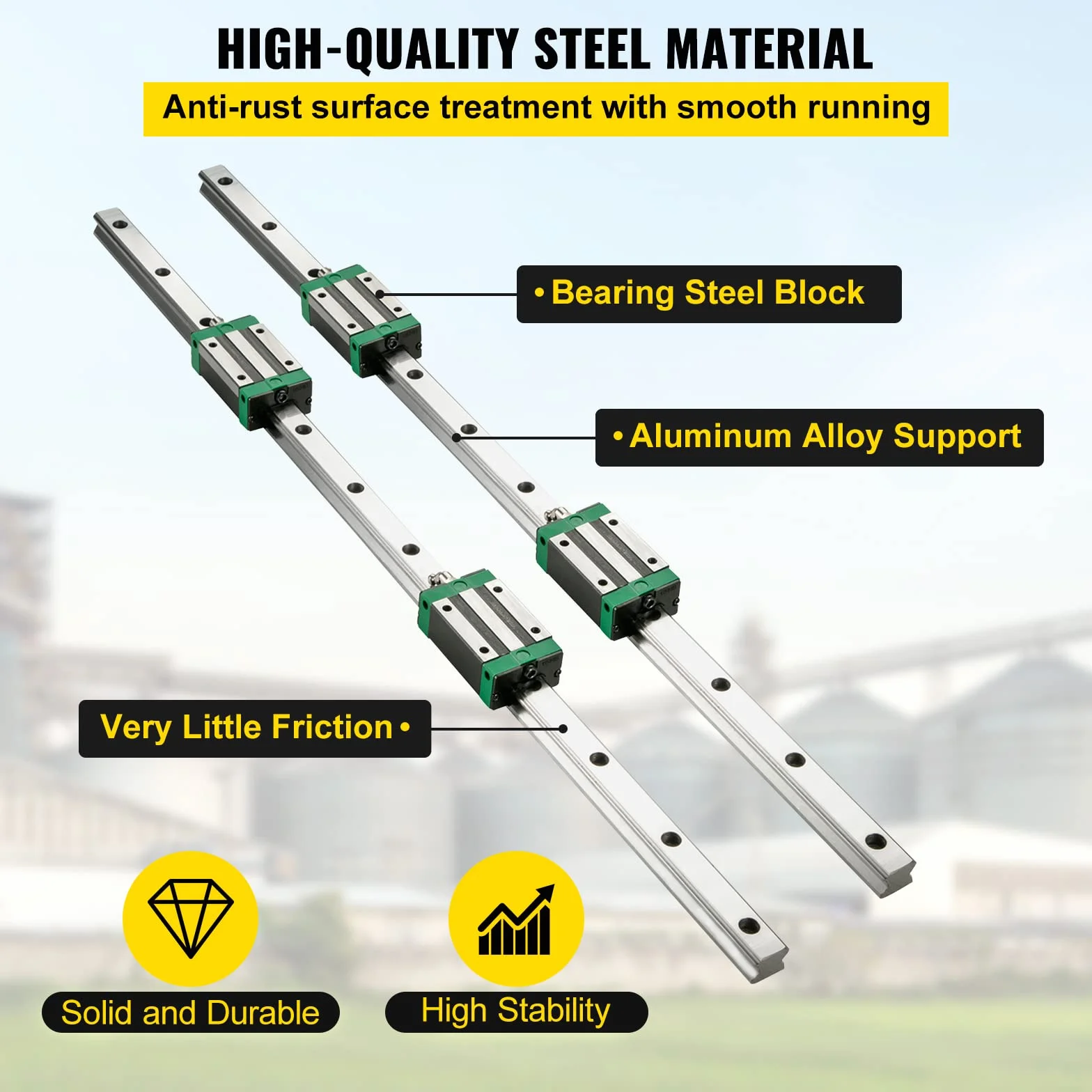 VEVOR Cojinete de Guía Lineal HSR20-1700mm 2pcs Rodamientos Riel Lineal con 4 Bloques para Máquinas Dobladoras
