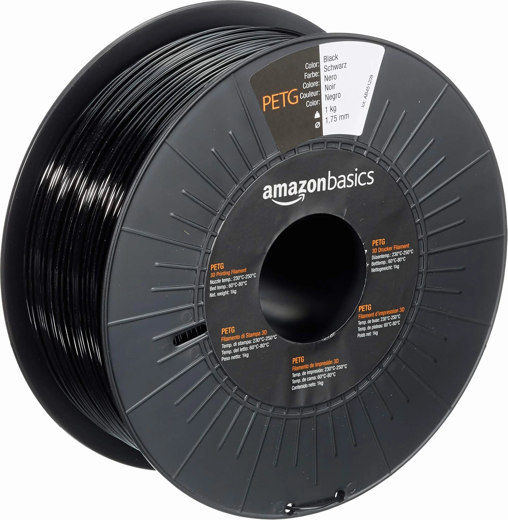 Amazon Basics Filamento PETG 1.75 mm 1 kg Negro para Impresora 3D