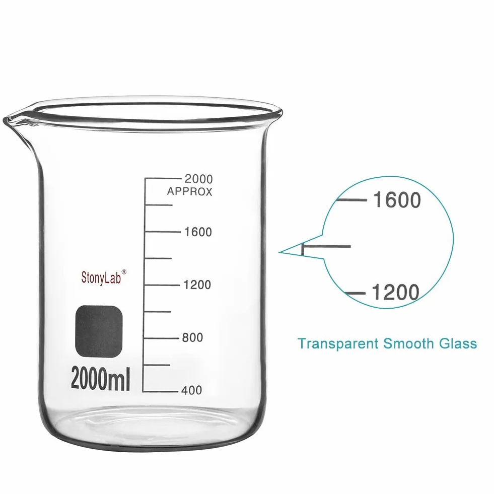 Stonylab Vaso de Precipitados de Vidrio Borosilicato Graduado 2000 ml Griffin