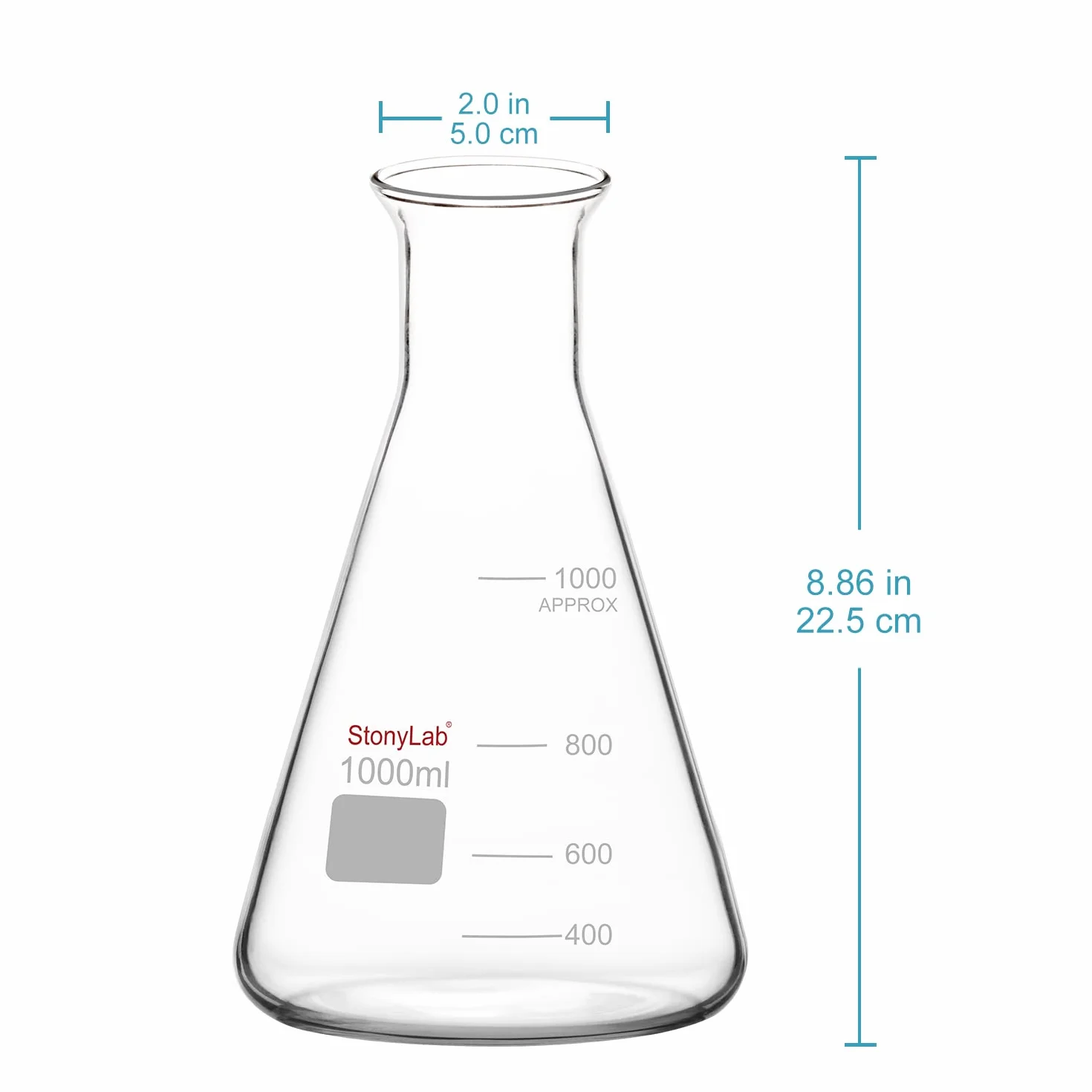 Matraz Erlenmeyer de Boca Ancha de Vidrio, 1000 ml, Borosilicato, Uso Pesado, 1 Pieza