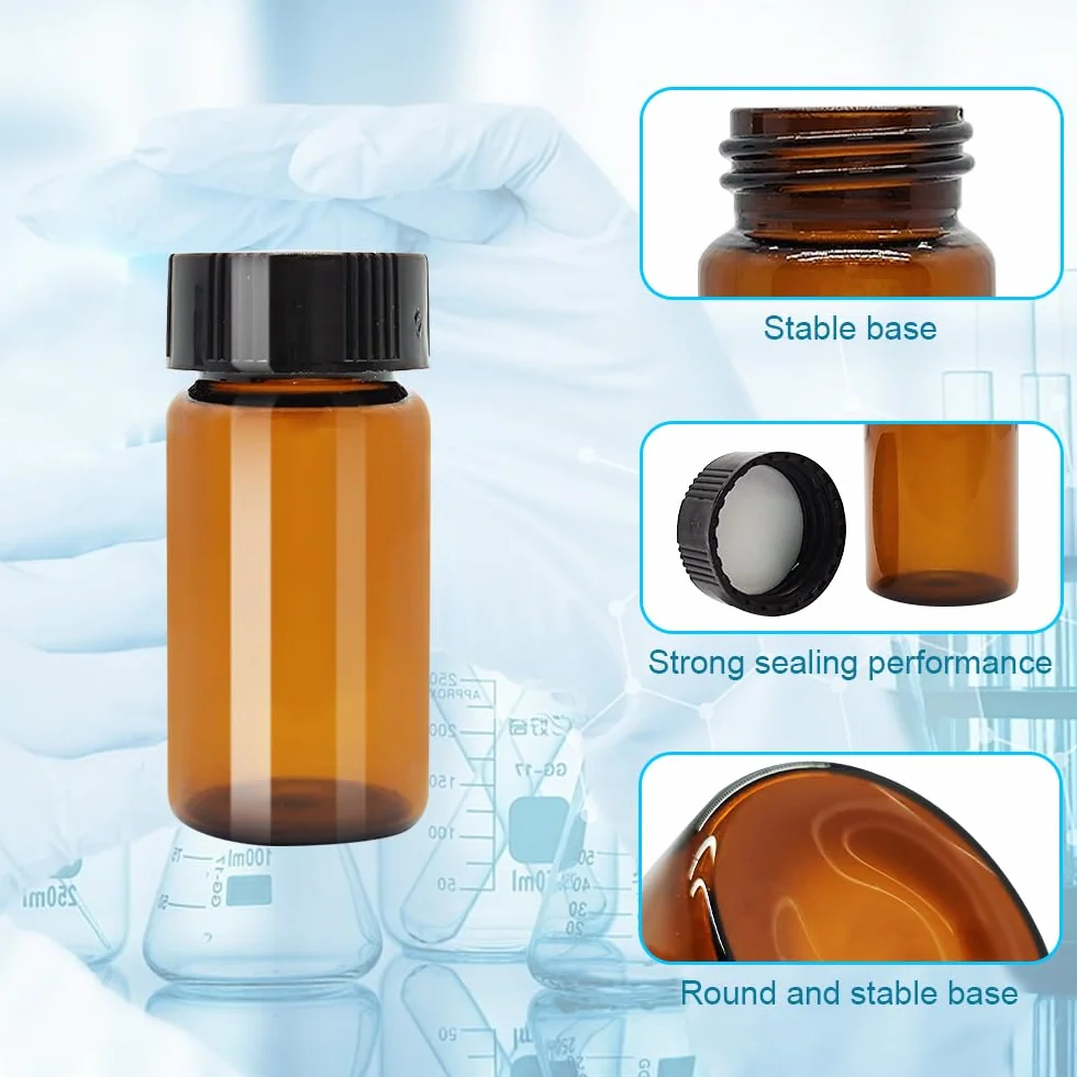 Flacons en verre brun 5 ml 10 ml 15 ml 20 ml 30 ml 40 ml 50 ml avec bouchon plastique et capsule à vis