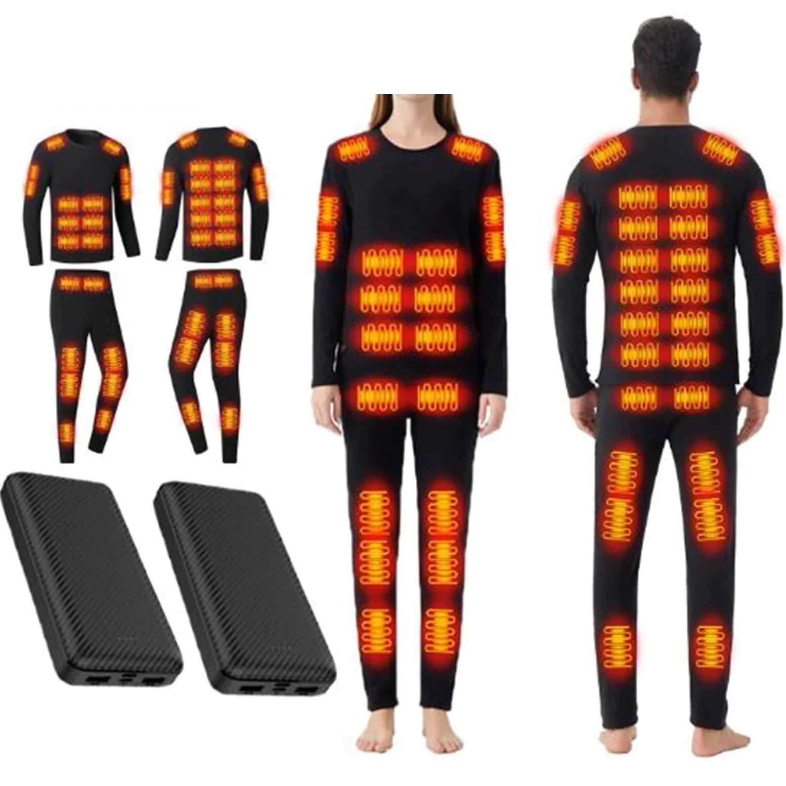 Conjunto de Ropa Interior Térmica Calefactables, Conjunto de Ropa Interior Térmica Elástica, 42 Zonas de Calentamiento, 3 Controles de Temperatura, para Esquí, Motos, Caza