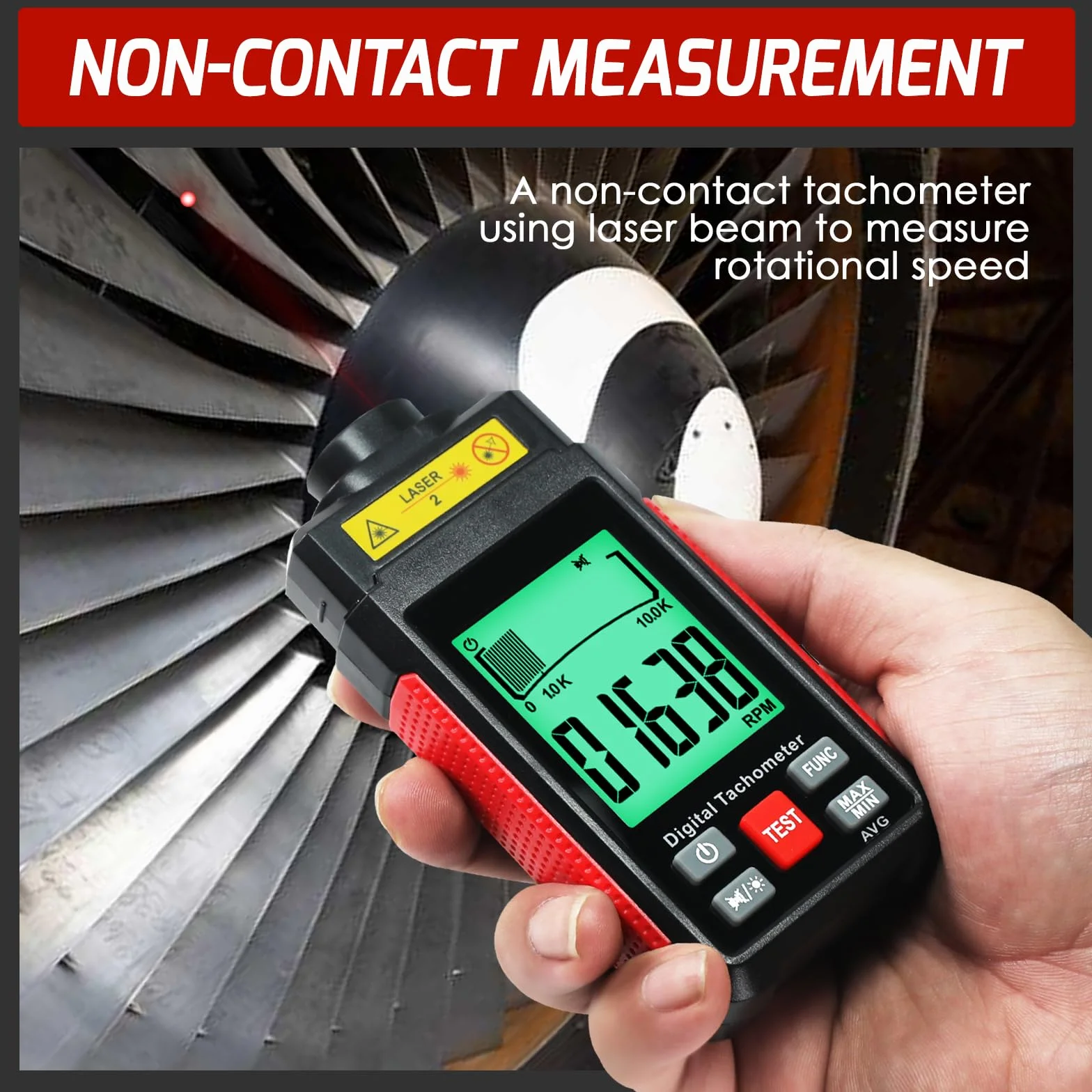 Tacómetro Digital Sin Contacto RPM 10-99999 Sensor Fotoeléctrico Láser Alta Precisión Pantalla LCD Cinta Reflectora
