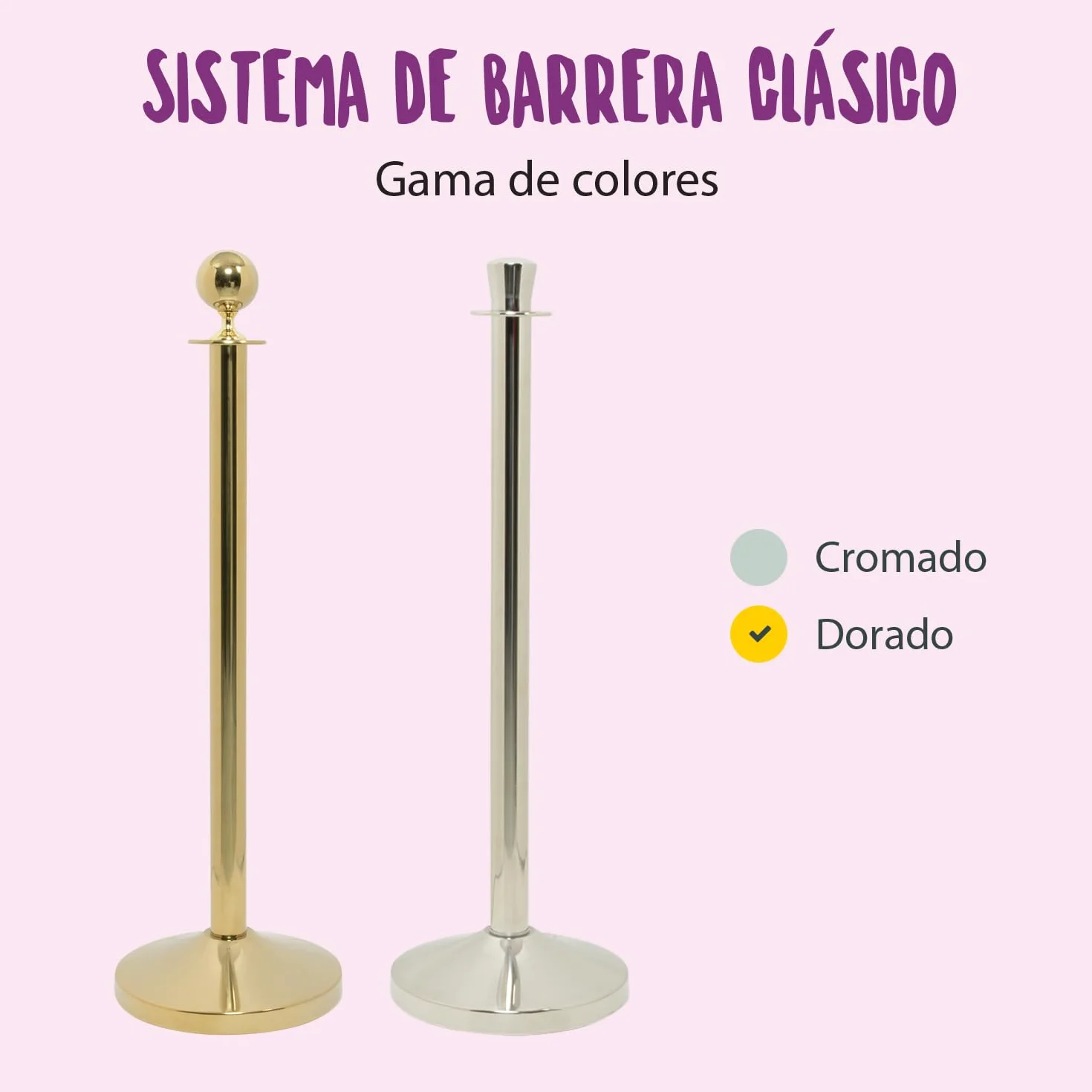 SECURIT Poste con Base para Sistema de Barrera Clásico Acero Inoxidable Acabado Dorado H. 95 cm