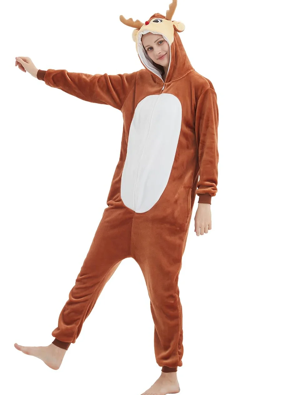 ABENCA Pijama de una pieza con diseño de ciervo y renos para mujer, disfraz de animal, Halloween, Navidad, cosplay, Marrón (Brown Reindeer), M