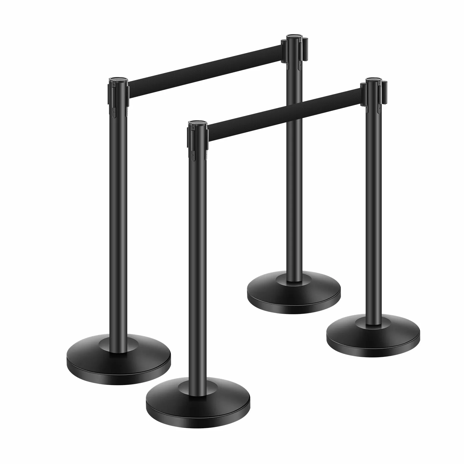 VEVOR 4 PCS Poste de Estaca de Acero al Carbono de 2 m con Base Hueca de Inyección de Arena, Barreras de Control de Multitudes Negro