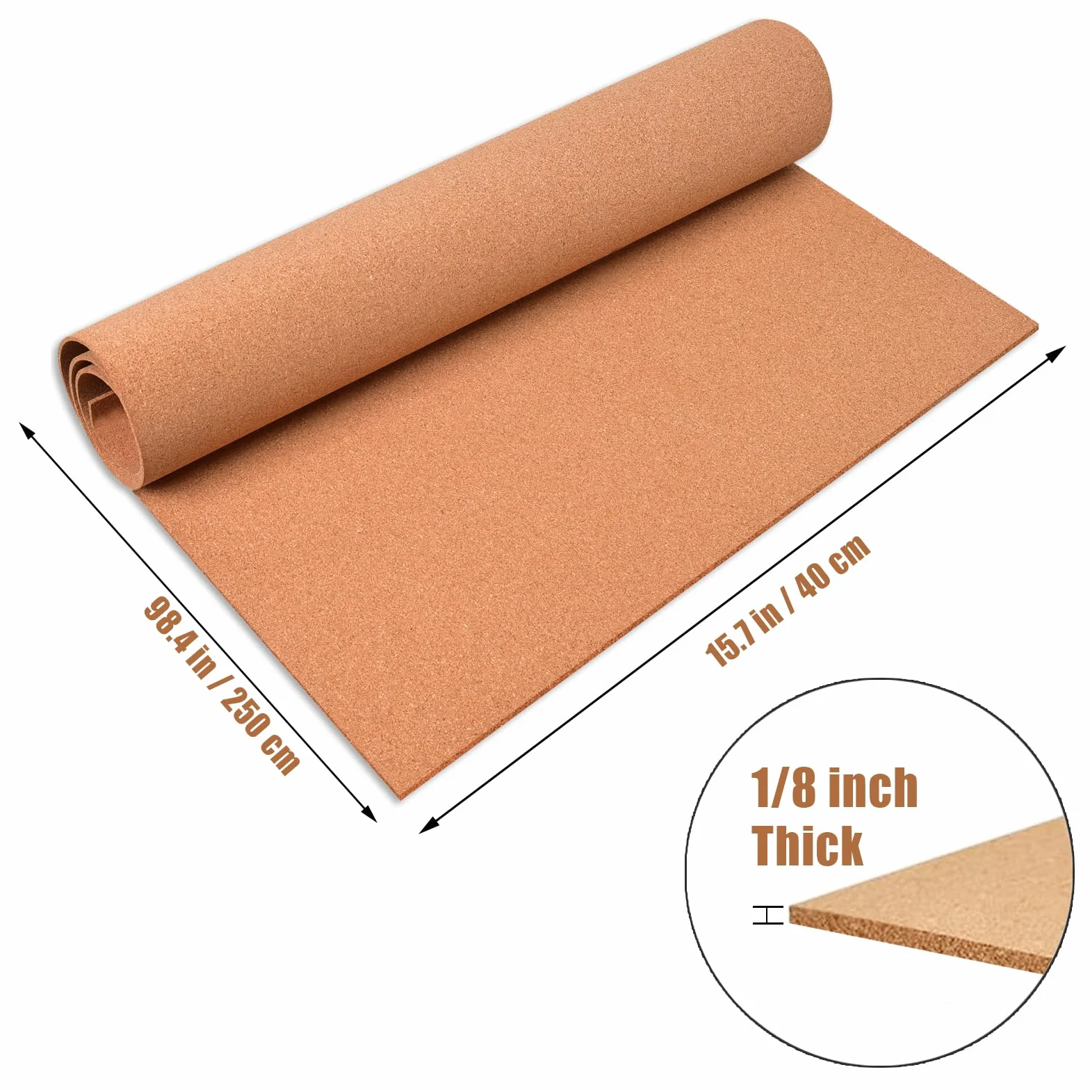 Rollo de corcho 3 mm tableros 1/8 pulgadas pared 40x250 cm