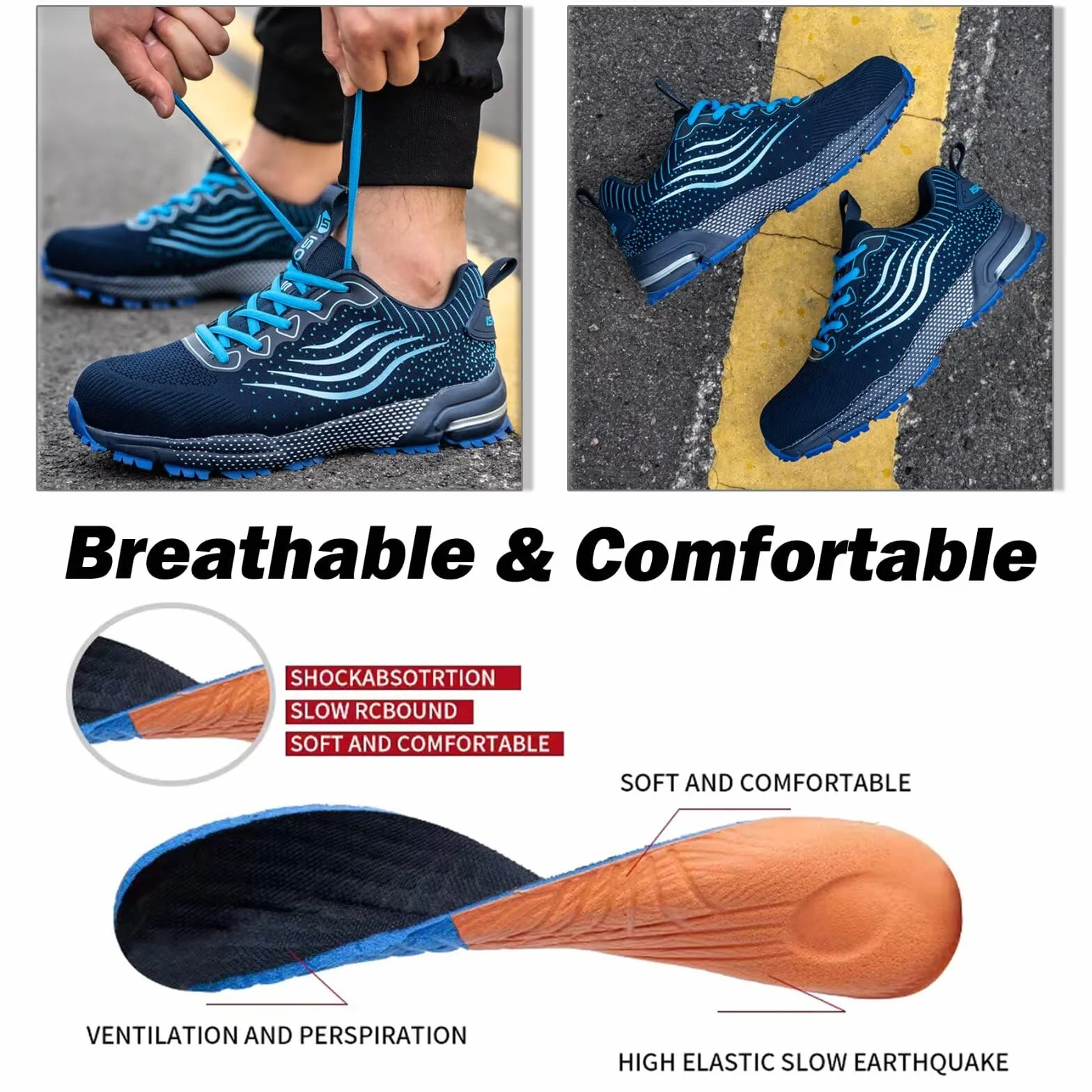 Zapatos de Seguridad para Hombre Mujer Zapatillas Trabajo Comodo Ligero Calzado de Seguridad con Punta de Acero Transpirable