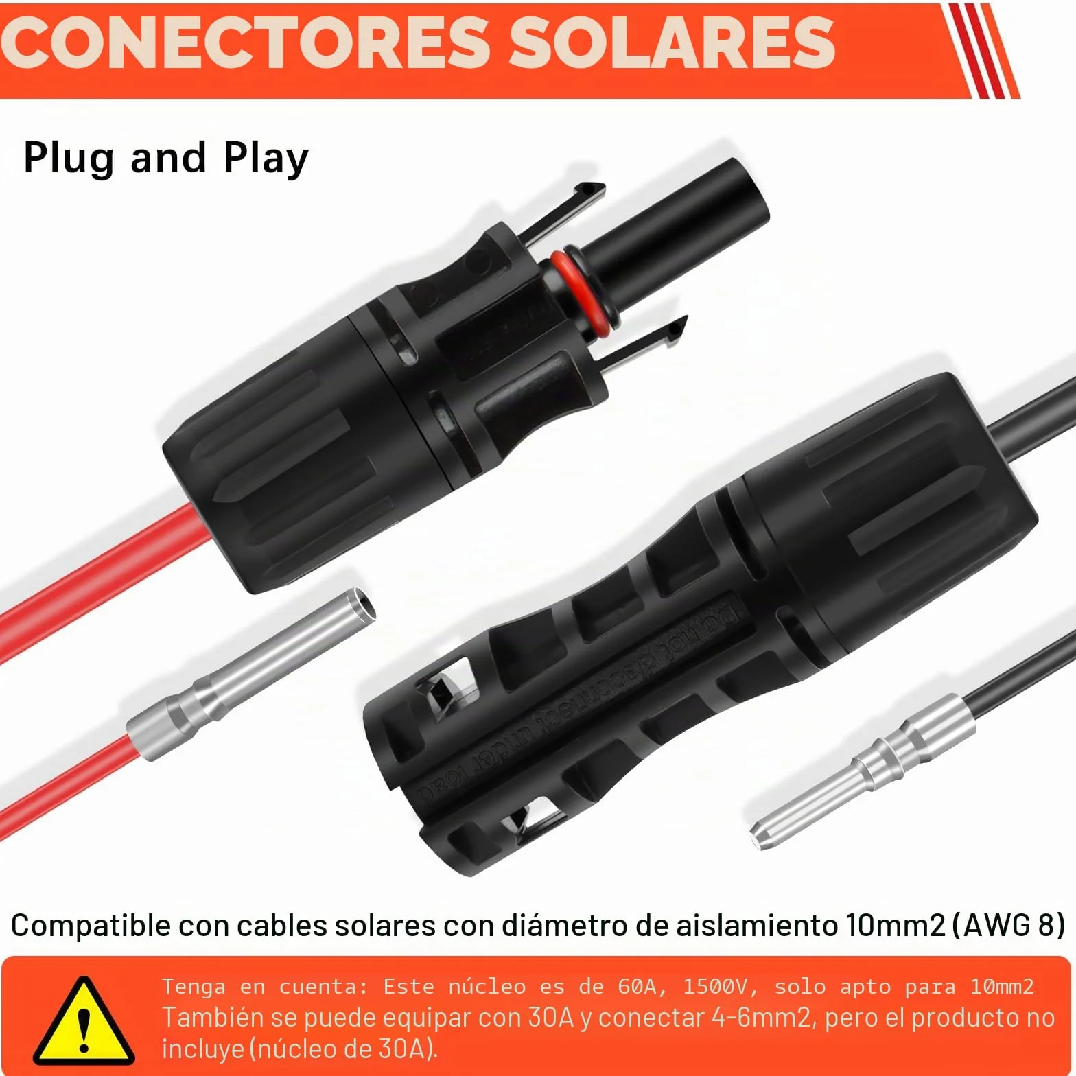 Juego de Crimpadora Solar para Cable Fotovoltaico 10 mm² con Adaptadores y Conectores Macho/Hembra