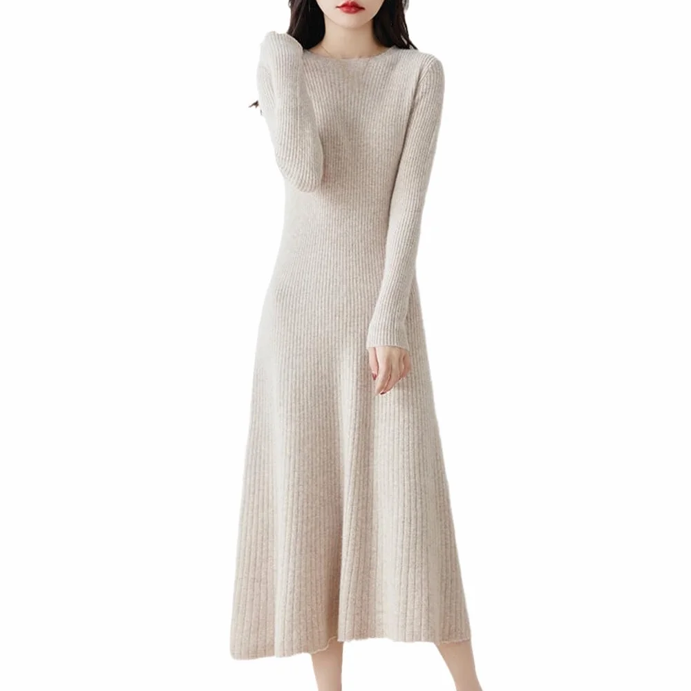 Vestido De Punto De Lana para Mujer Vestidos De Suéter Ajustados De Manga Larga Gruesos Y Cálidos Vestido Tipo Jersey