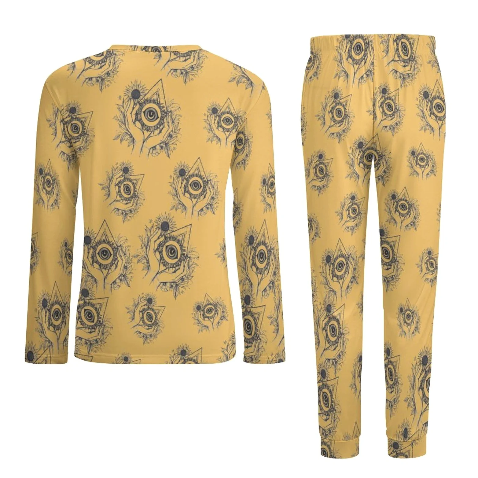 Illuminati Eye of Secret - Conjunto de pijama para hombre, cuello redondo, ropa de dormir larga, 2 piezas