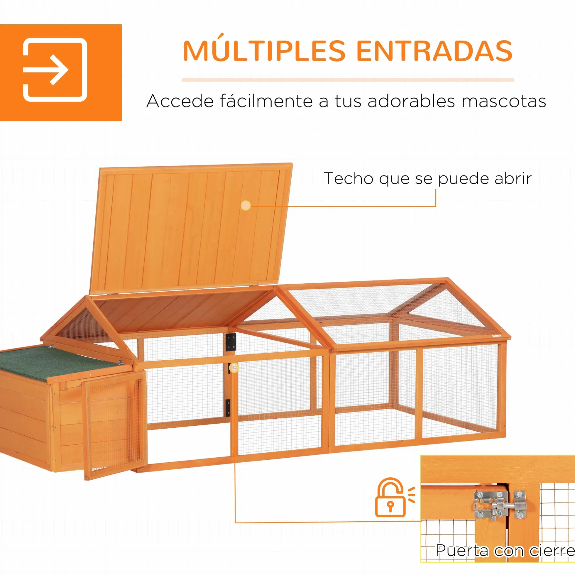 PawHut Gallinero Exterior Madera 240x112,5x76 cm Techo Abatible Corral Puertas Cerradura Nido Gallinas