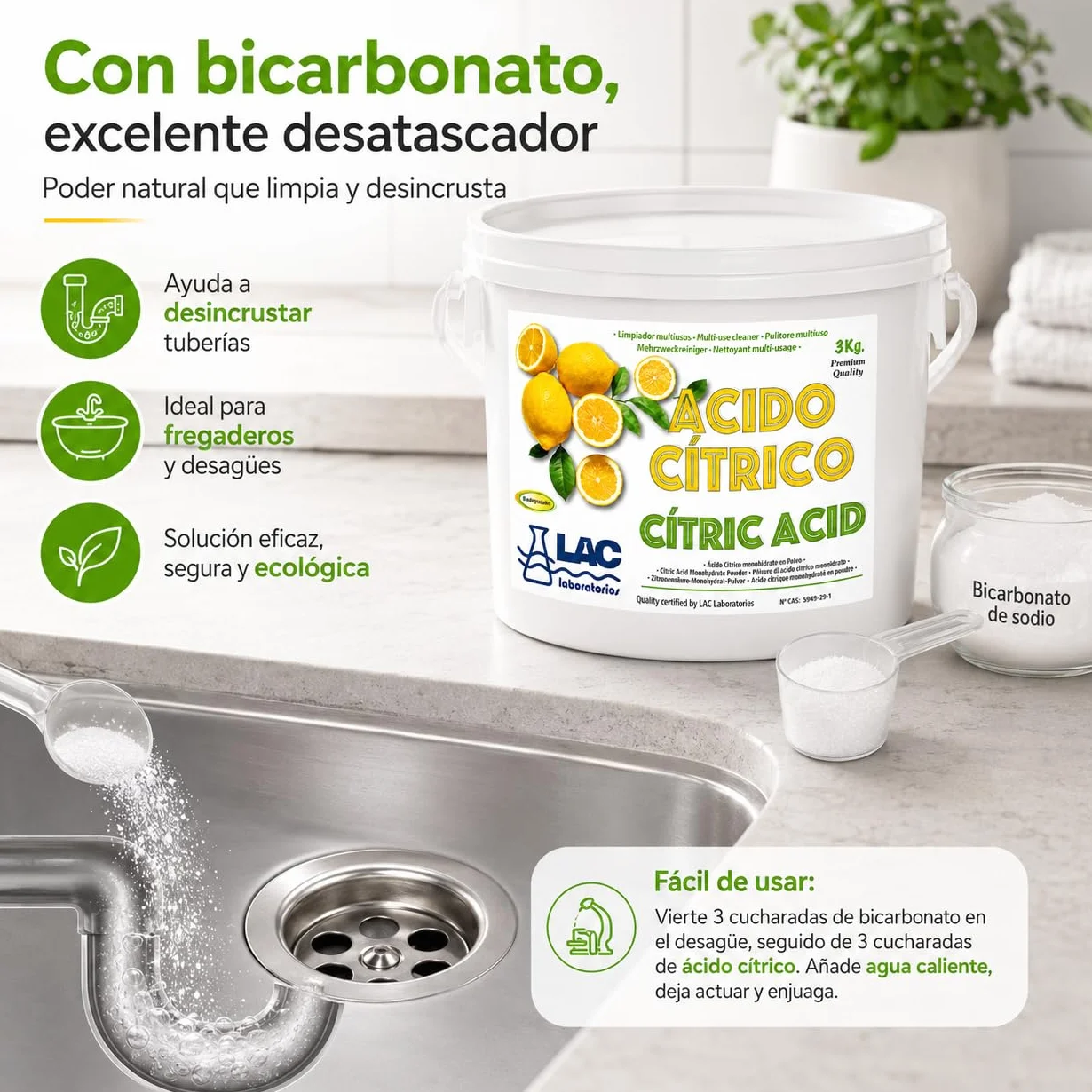 Ácido Cítrico Anhidro Natural 100% Puro 3 kg Laboratorios LAC - DIASA