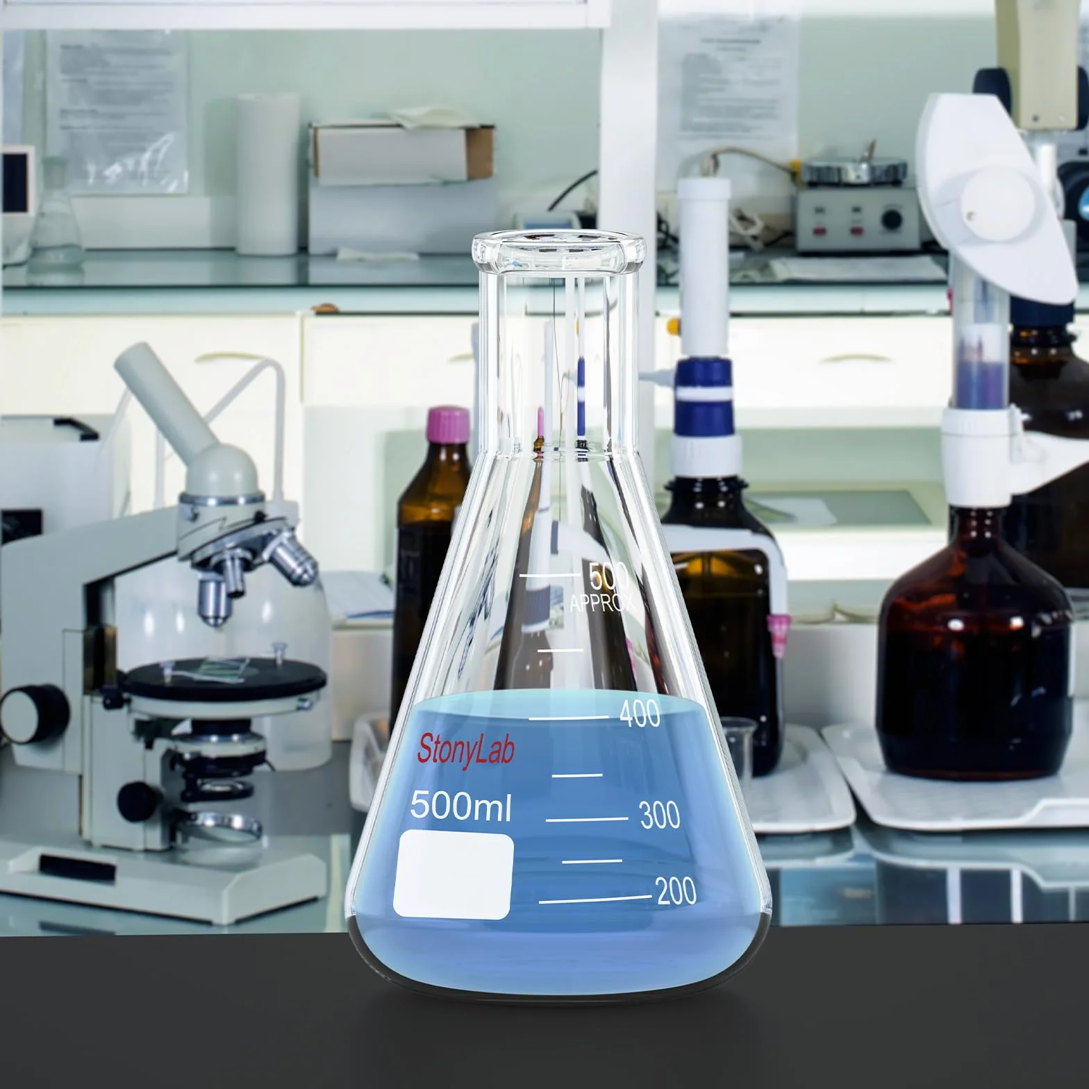 StonyLab Frascos Erlenmeyer Boca Estrecha 500ml Borde Pesado 2 Paquetes