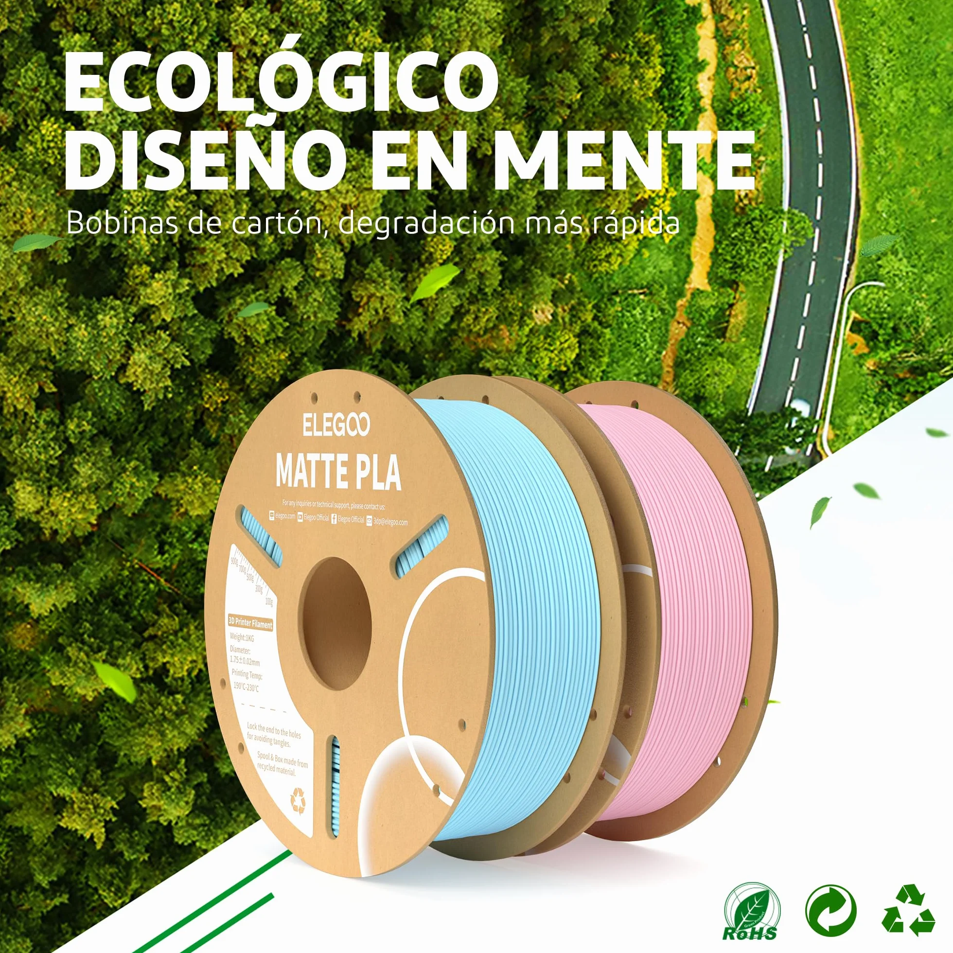 ELEGOO Filamento PLA MATE 1.75mm 1KG Beige para Impresora 3D Precisión Dimensional +/- 0.02mm