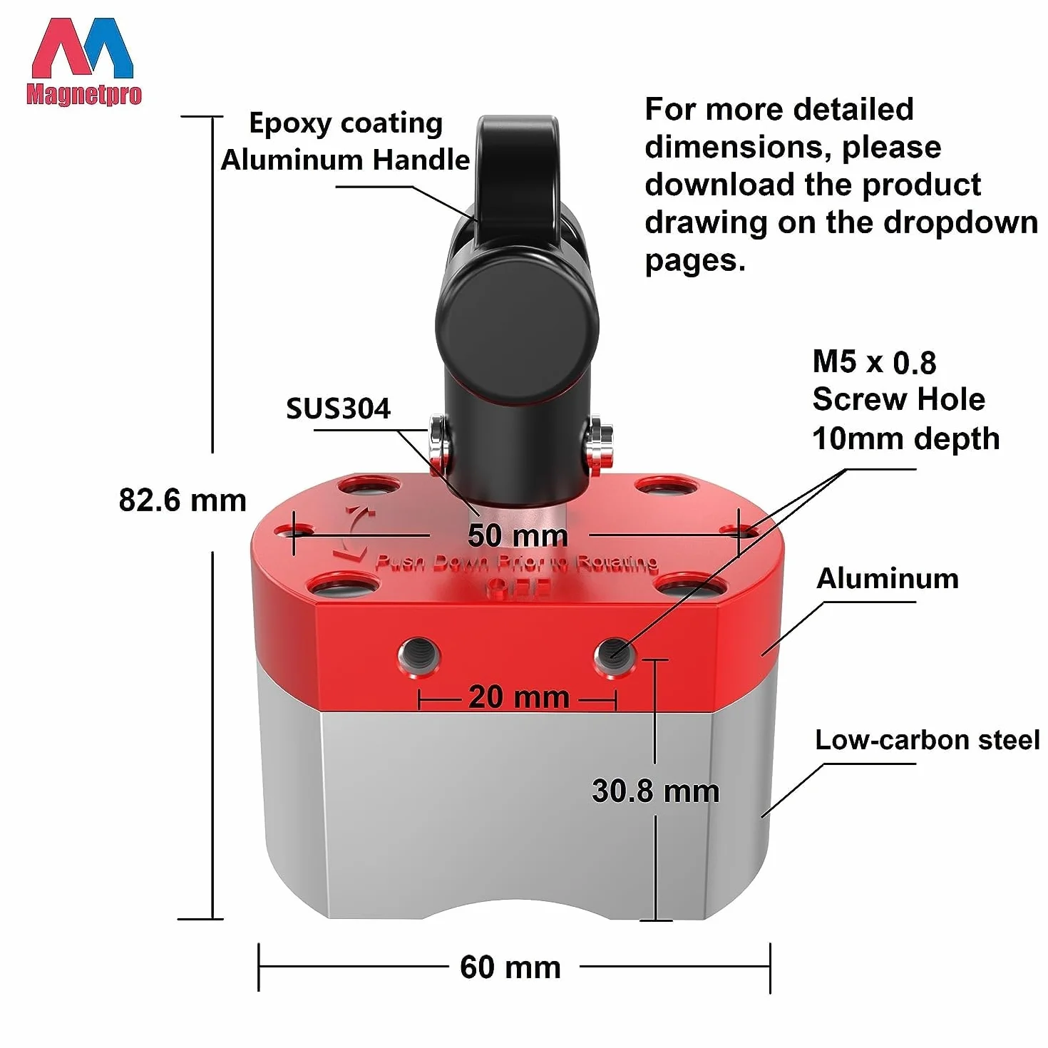 Magnetpro Imán de interruptor multiusos 100 kg fuerza extracción ON/OFF para elevación mecanizado soldadura