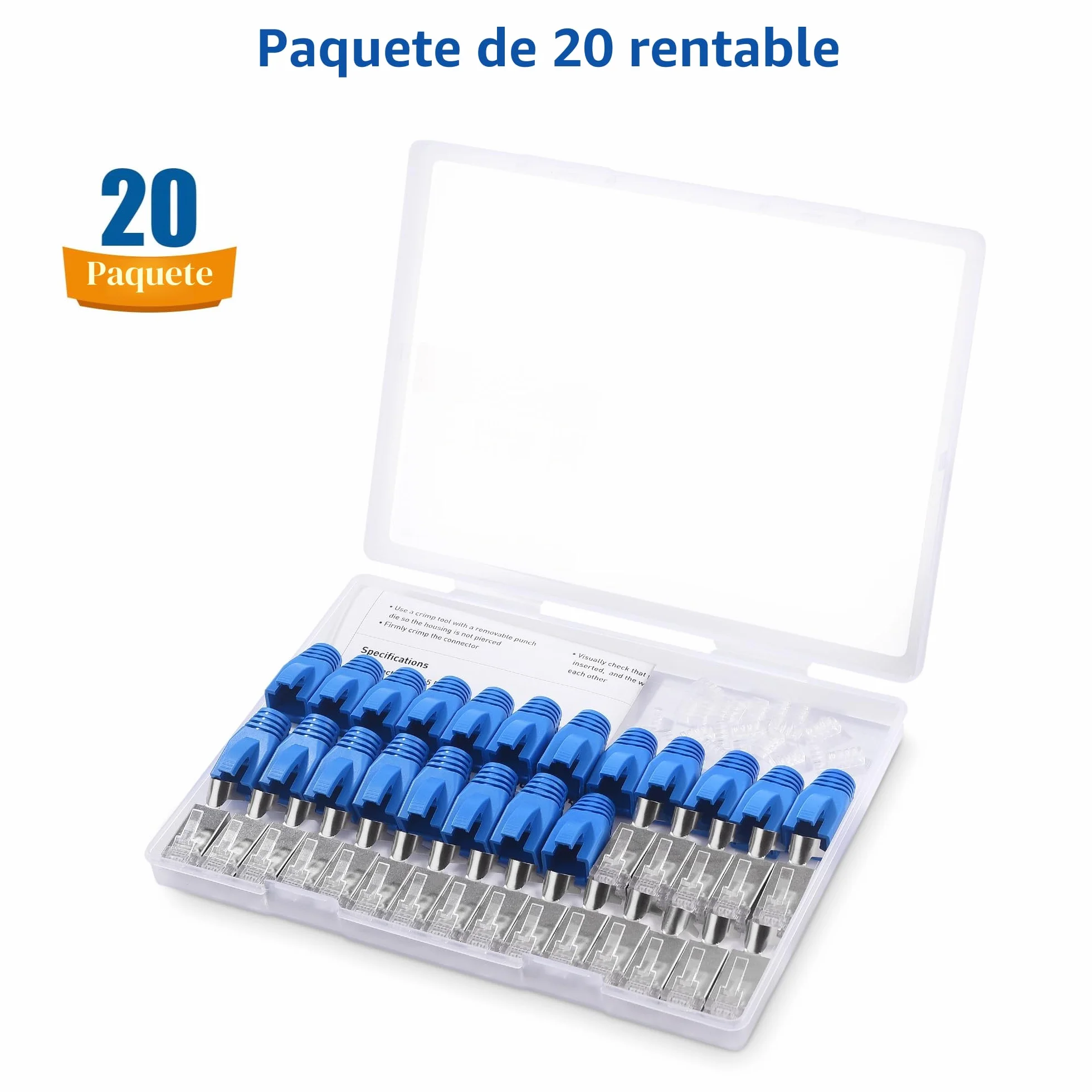 Cable Matters Pack de 20 Conectores Apantallados RJ45 Cat8 Cat7 Cat6 Pass-Through para Cable Ethernet Sólido o Trenzado