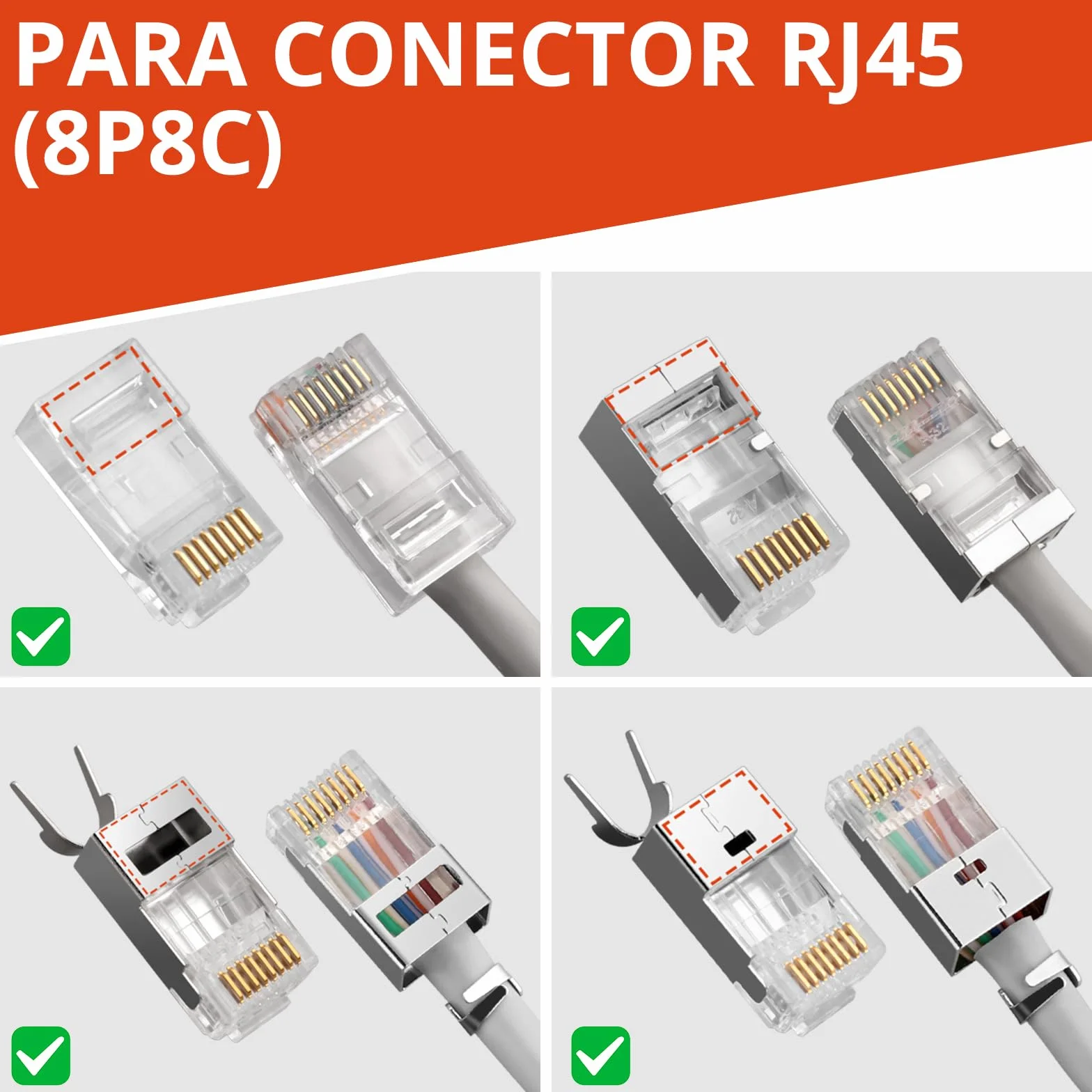GETLITOOL Crimpadora RJ45 Kit Completo con 60 Conectores Cat6 Dorados Pelacables Probador de Red Herramientas para Crimpar Ethernet Cat5e/Cat6/Cat6a/Cat7