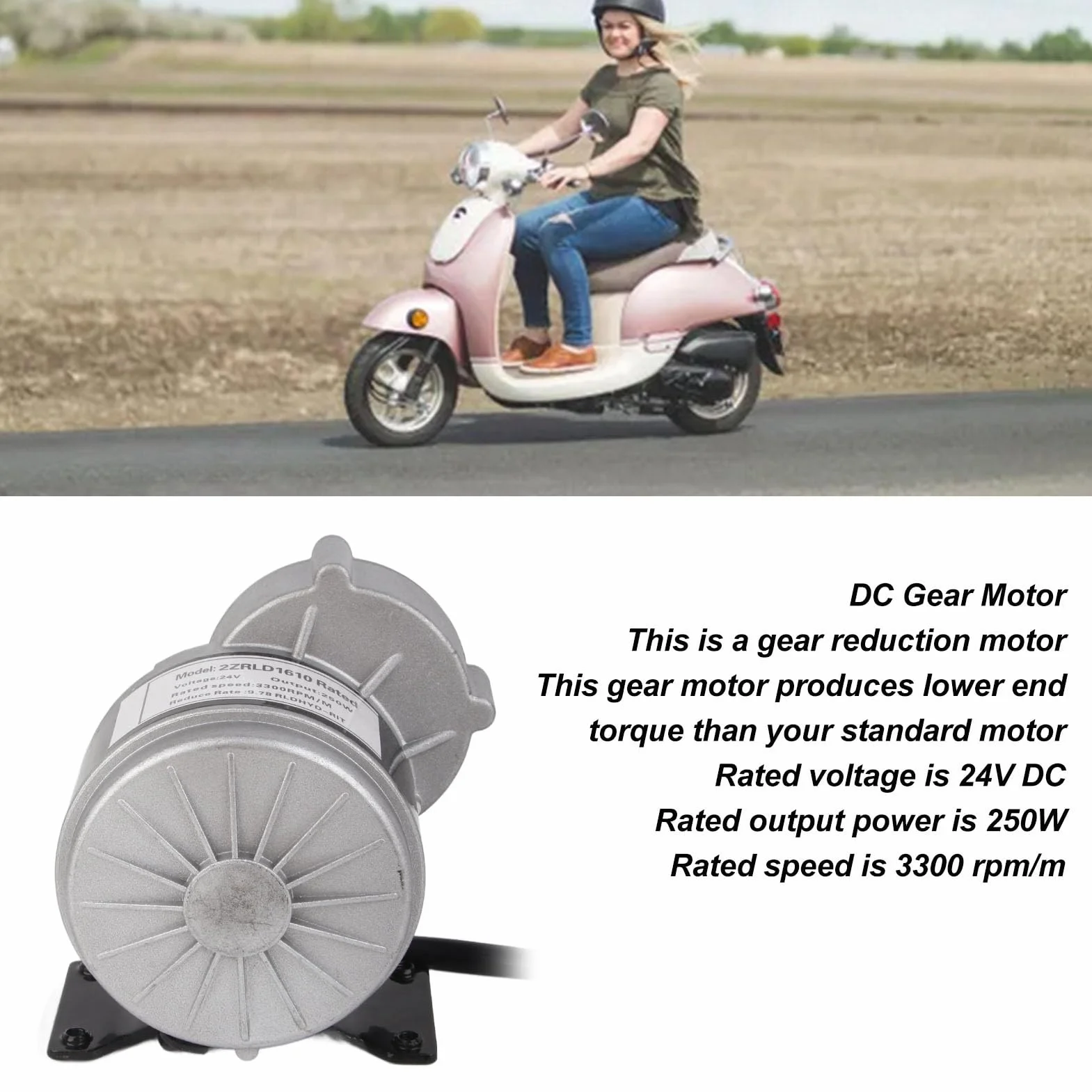 Motor Eléctrico de Reducción de Engranajes 24V 250W 3300RPM Piñón 13 Dientes