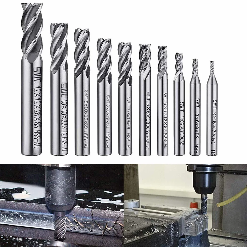 ASNOMY 10 piezas fresas 4-flauta HSS 2-12mm brocas CNC para madera aluminio acero