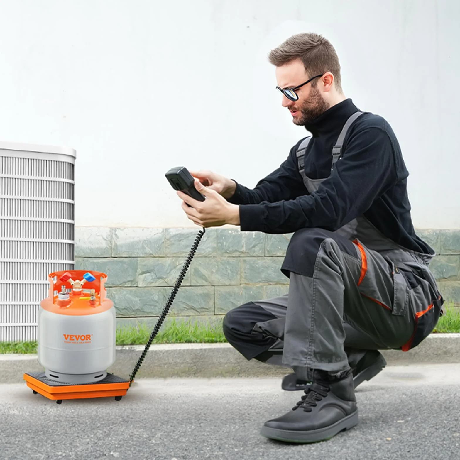 VEVOR Báscula de Refrigerante HVAC 50 kg Carga Freón Control Remoto Alta Precisión 2 g Estuche