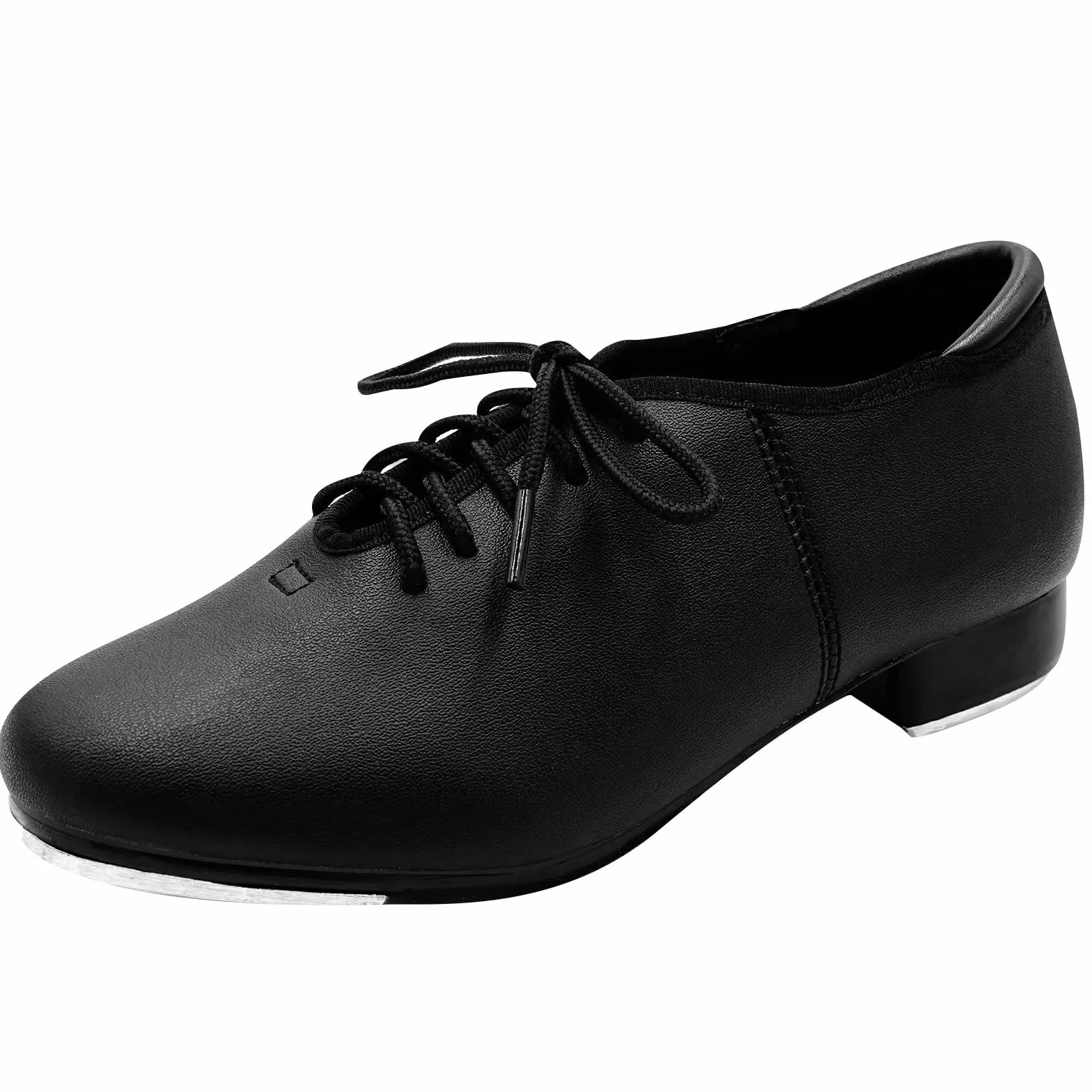 Negro Cuero Oxford Zapatos de Claque con Cordones