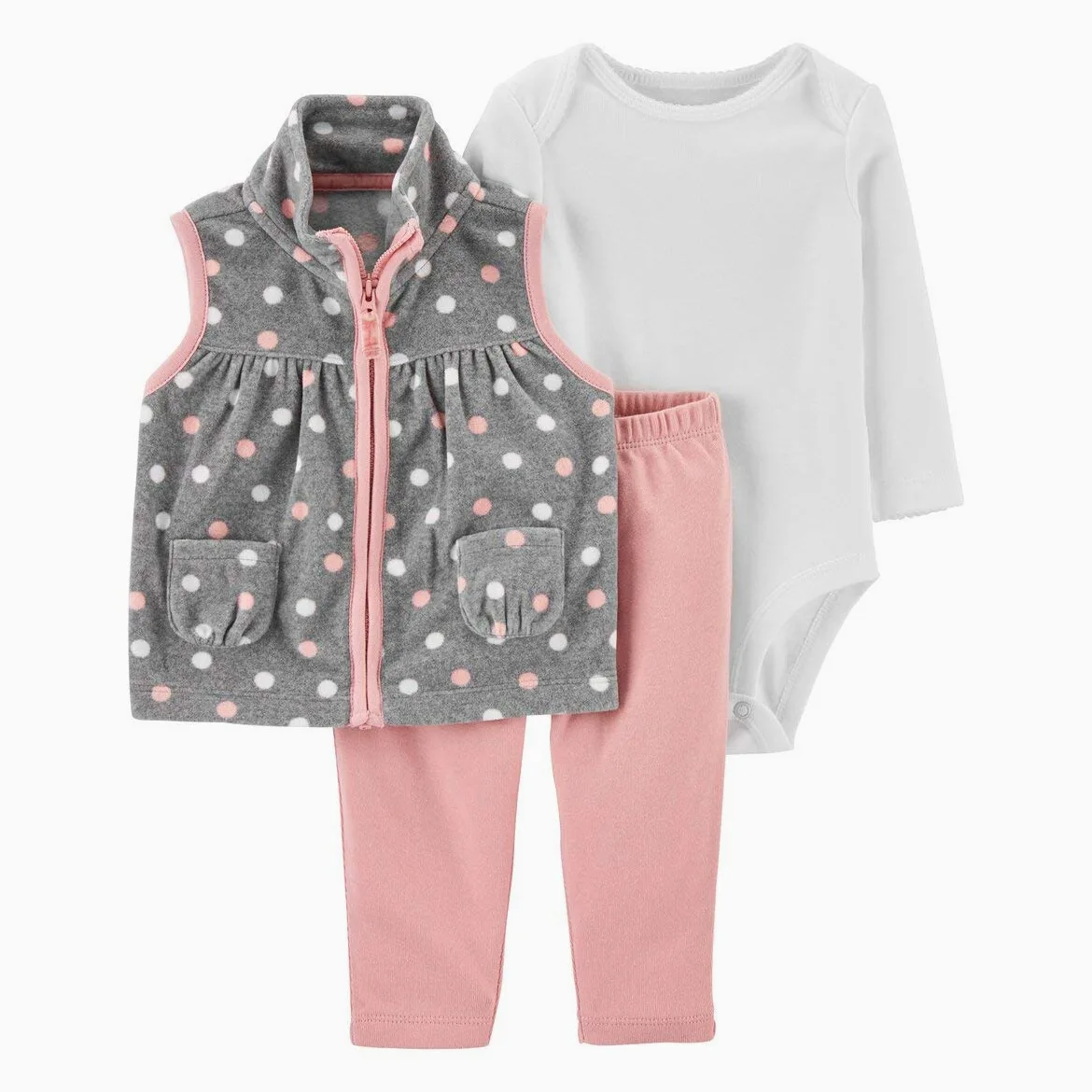 Carter's Conjunto de 3 piezas de chaleco de bebé para niña, Jaspeado/Blanco/Rosa, 6 meses