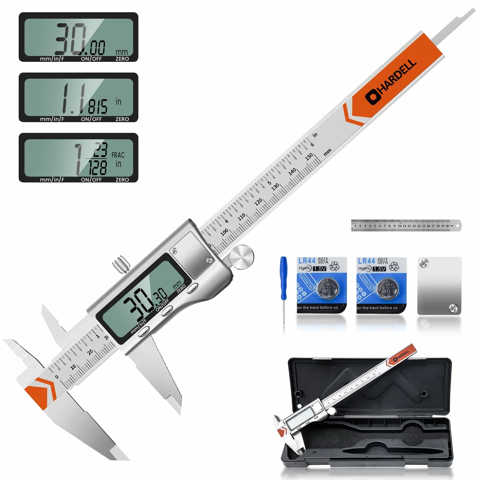 HARDELL Calibre Digital 150mm Pie de Rey Acero Inoxidable LCD