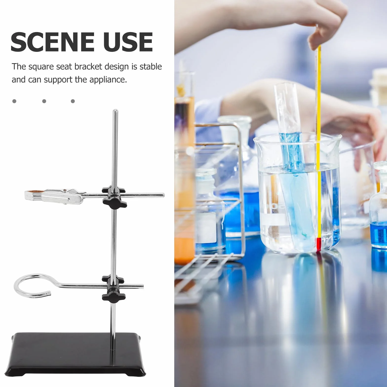 Soporte de Hierro con Base Cuadrada Negra para Laboratorios de Química