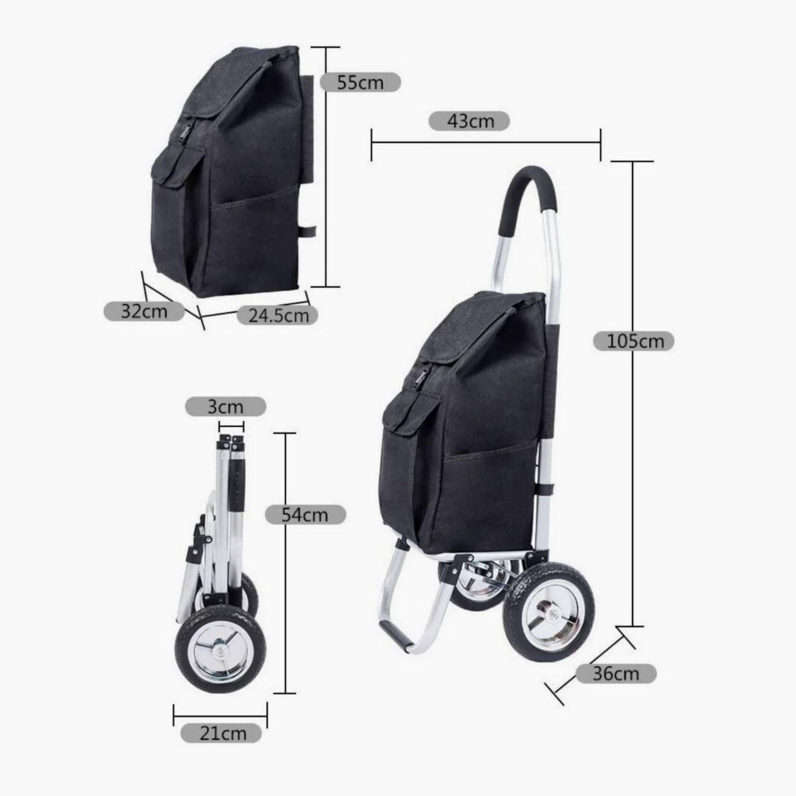 Gralara Carro Plegable Plegable de Aluminio Ligero Carro de la con Bolsa Gran Capacidad Transporte para Viaje