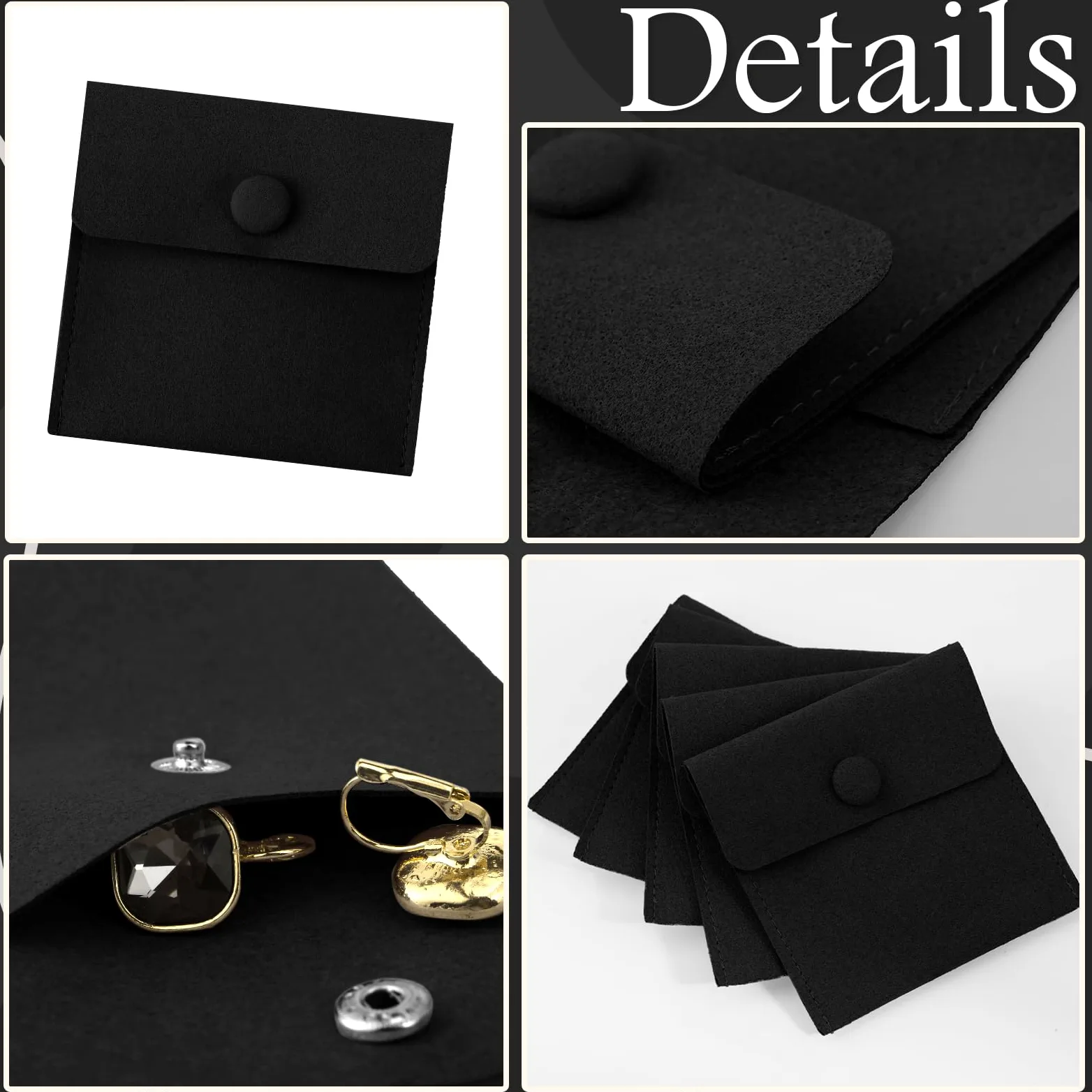 Bolsa de joyería de microfibra 8x8cm, bolsa de embalaje de joyería, bolsas de regalo de joyería pequeñas de lujo, paquete de botón a presión con divisor bolsa de microfibra para embalaje de collar de