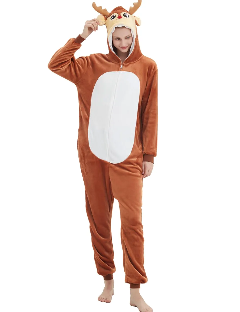 ABENCA Pijama de una pieza con diseño de ciervo y renos para mujer, disfraz de animal, Halloween, Navidad, cosplay, Marrón (Brown Reindeer), M