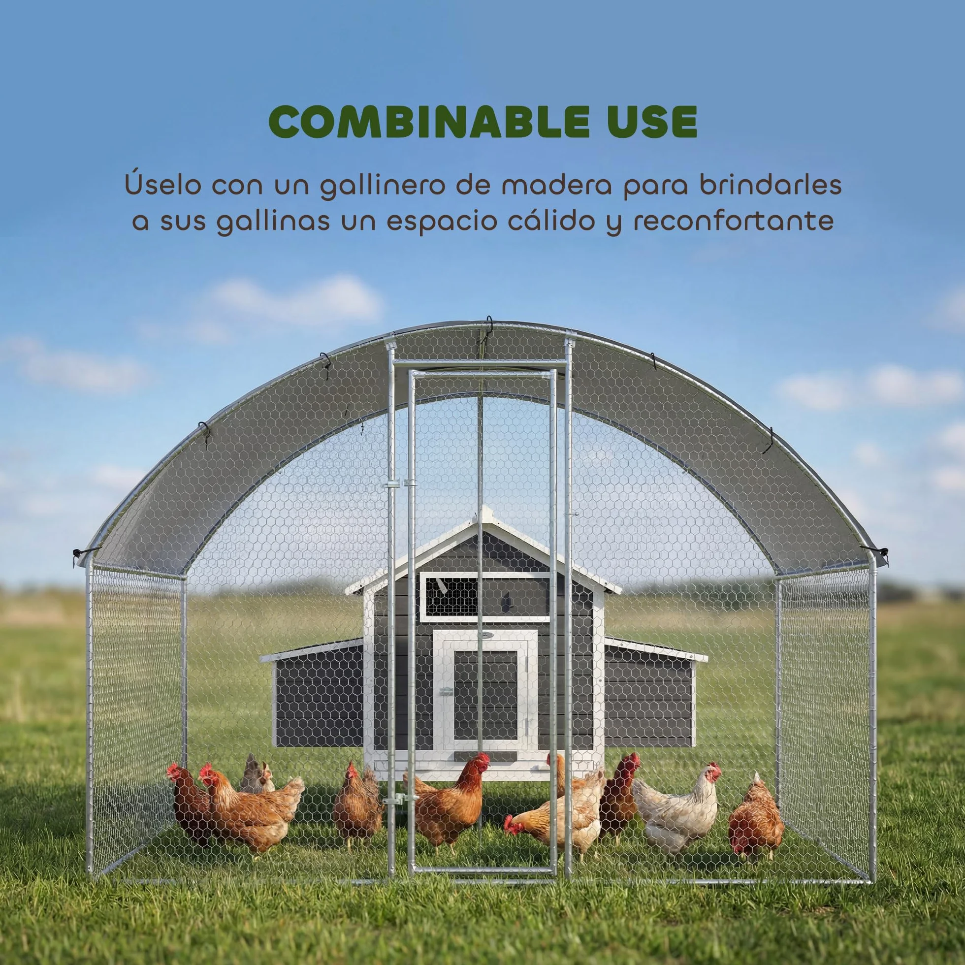 PawHut Gallinero Exterior 2,8x1,7x1,9 m 4,7 m² Acero Galvanizado Anti-UV Impermeable Jaula 5-8 Gallinas