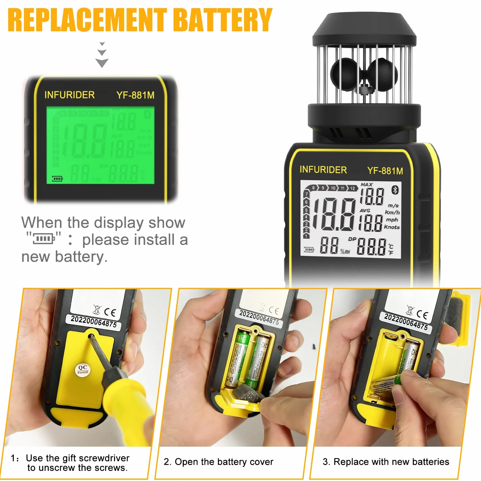 INFURIDER Anemómetro Portátil Digital Medidor de Viento con Brújula Velocidad Temperatura Aire Exterior